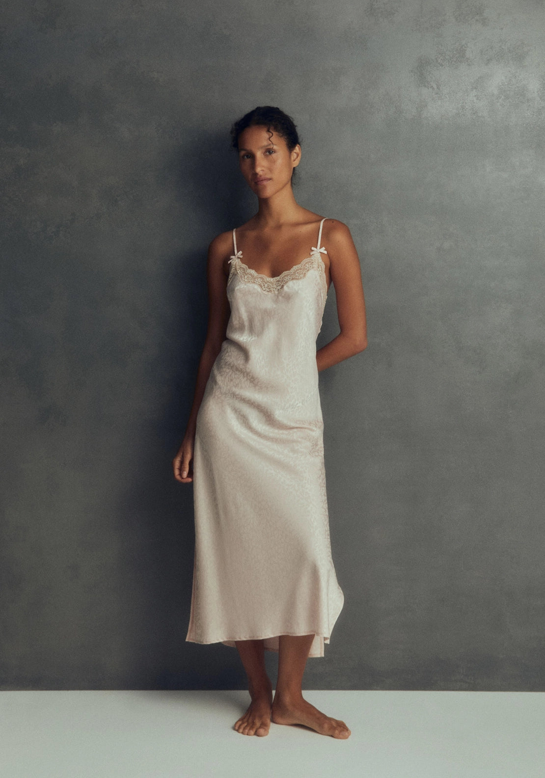 Long Lace Detail Nightdress - Pink