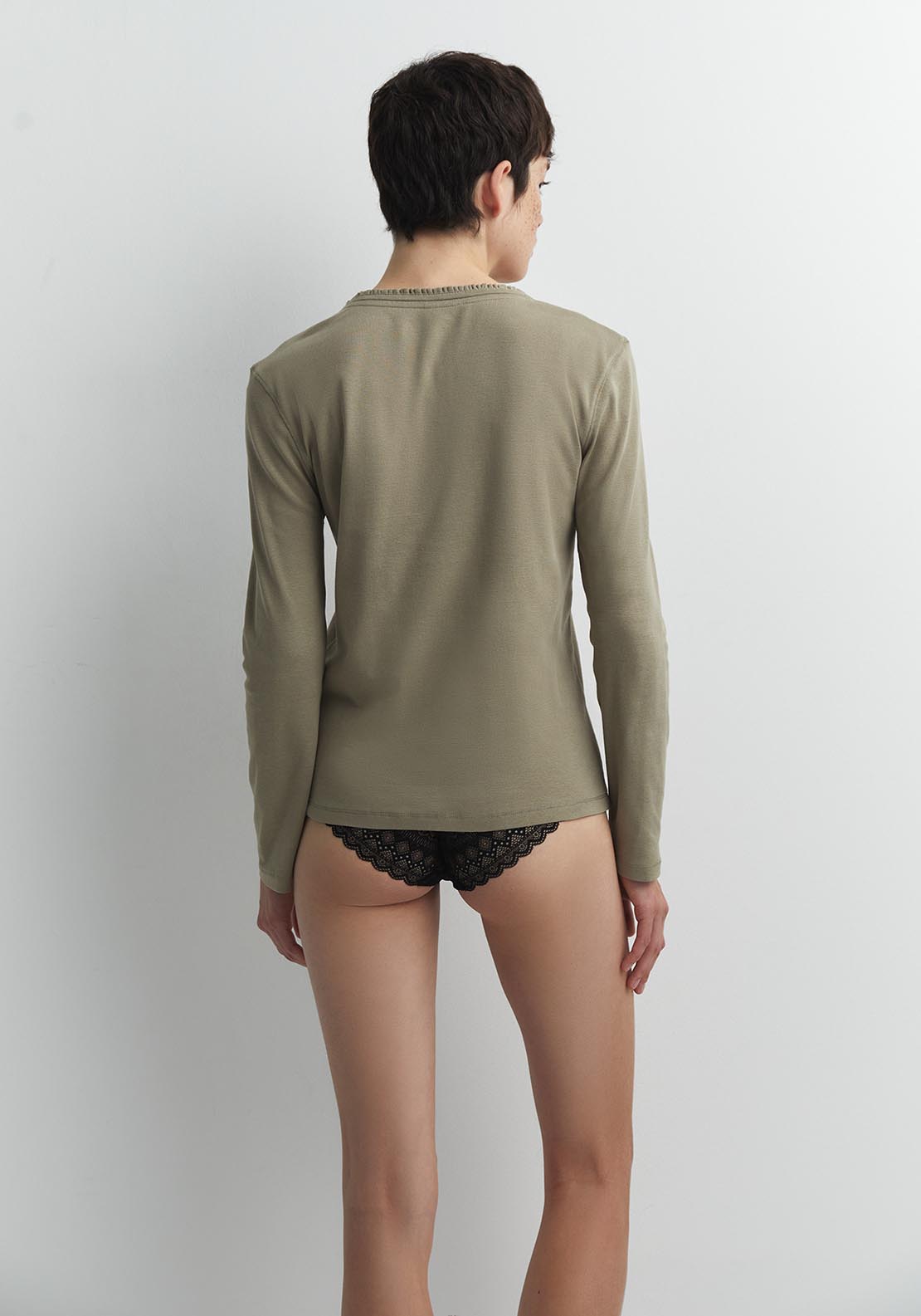 Sfera Plain ribbed long-sleeved T-shirt - Green 2 Shaws Department Stores