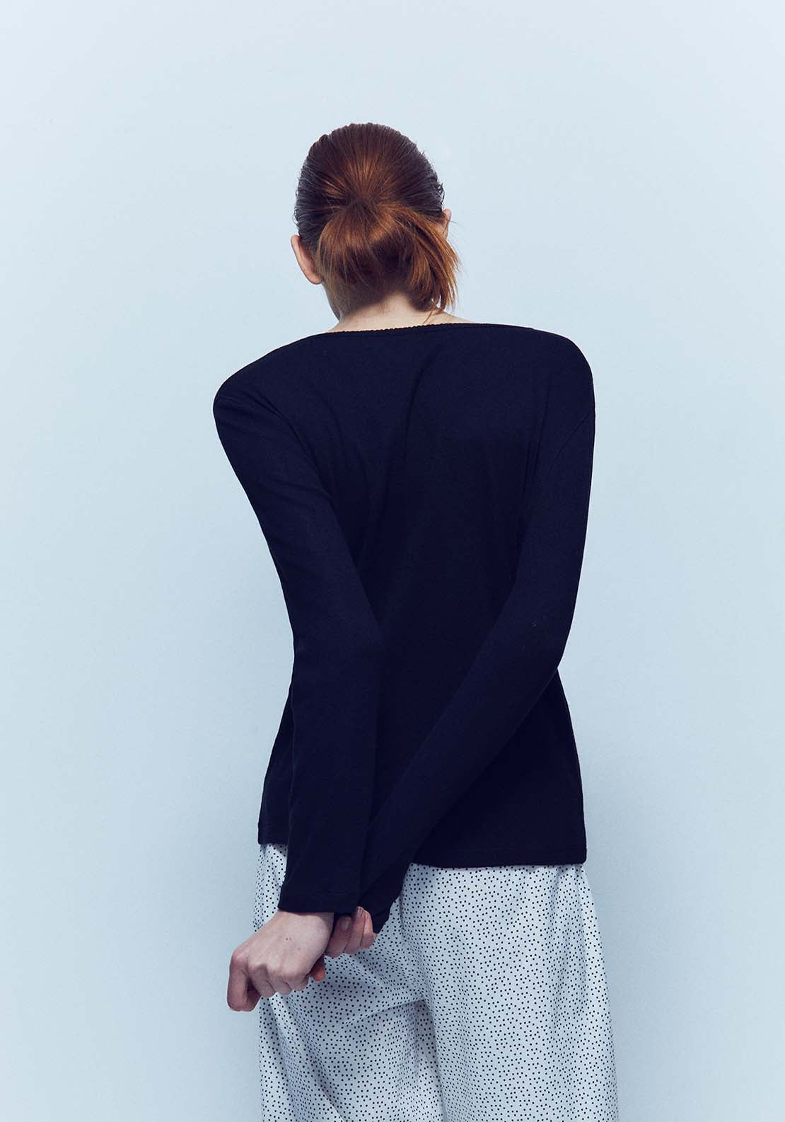 Pointelle Pyjama Top - Black