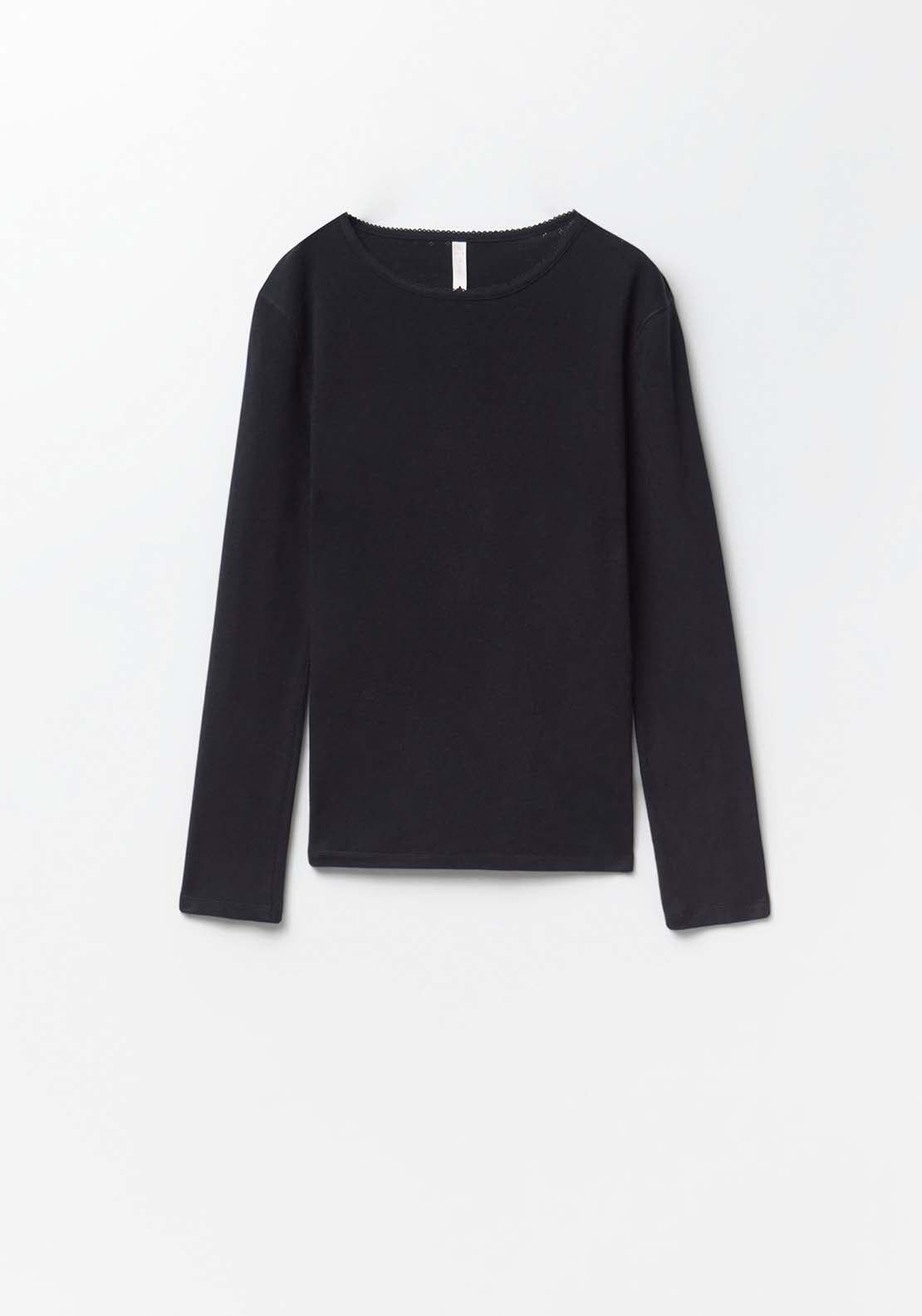 Pointelle Pyjama Top - Black