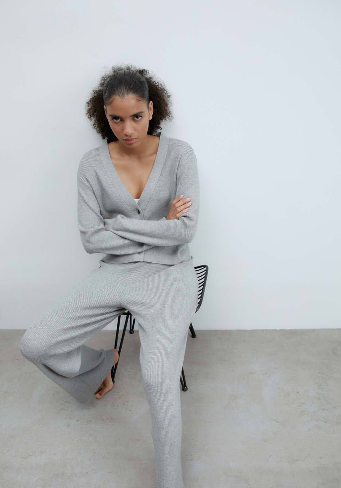 Sfera Ribbed tricot trousers - Grey 3 Shaws Department Stores