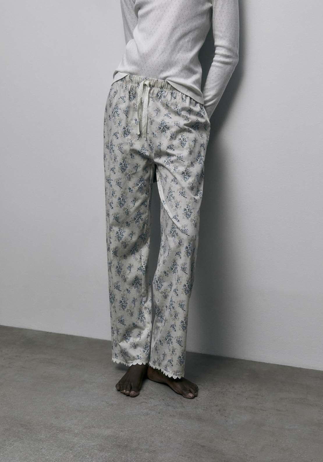 Floral Pyjama Bottoms - Blue
