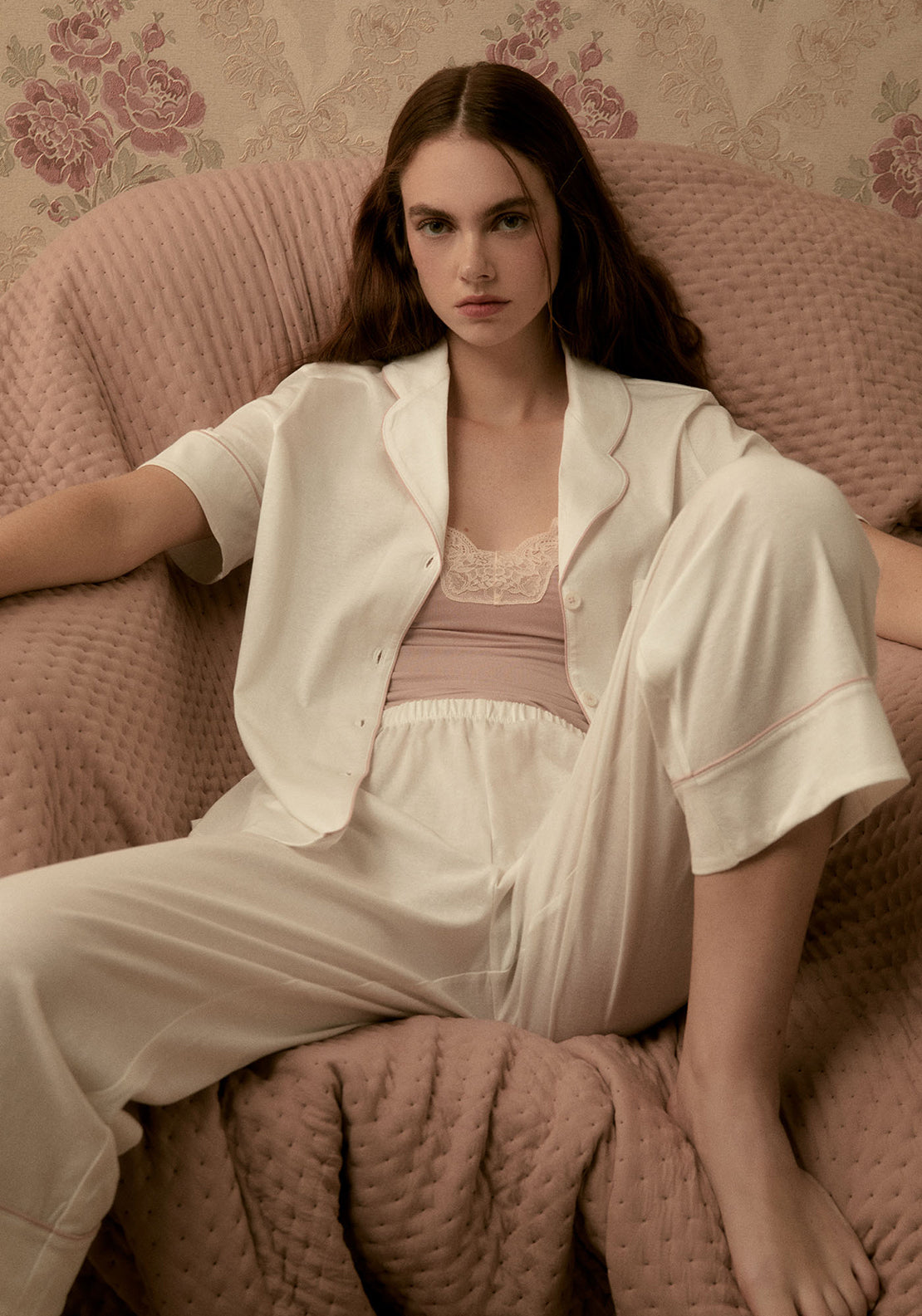 Sfera Plain capri pyjama set - Ecru 5 Shaws Department Stores