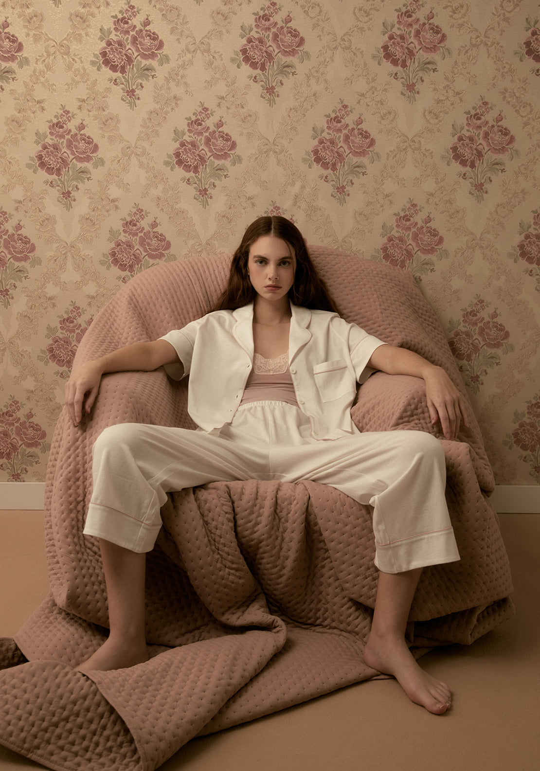 Sfera Plain capri pyjama set - Ecru 9 Shaws Department Stores