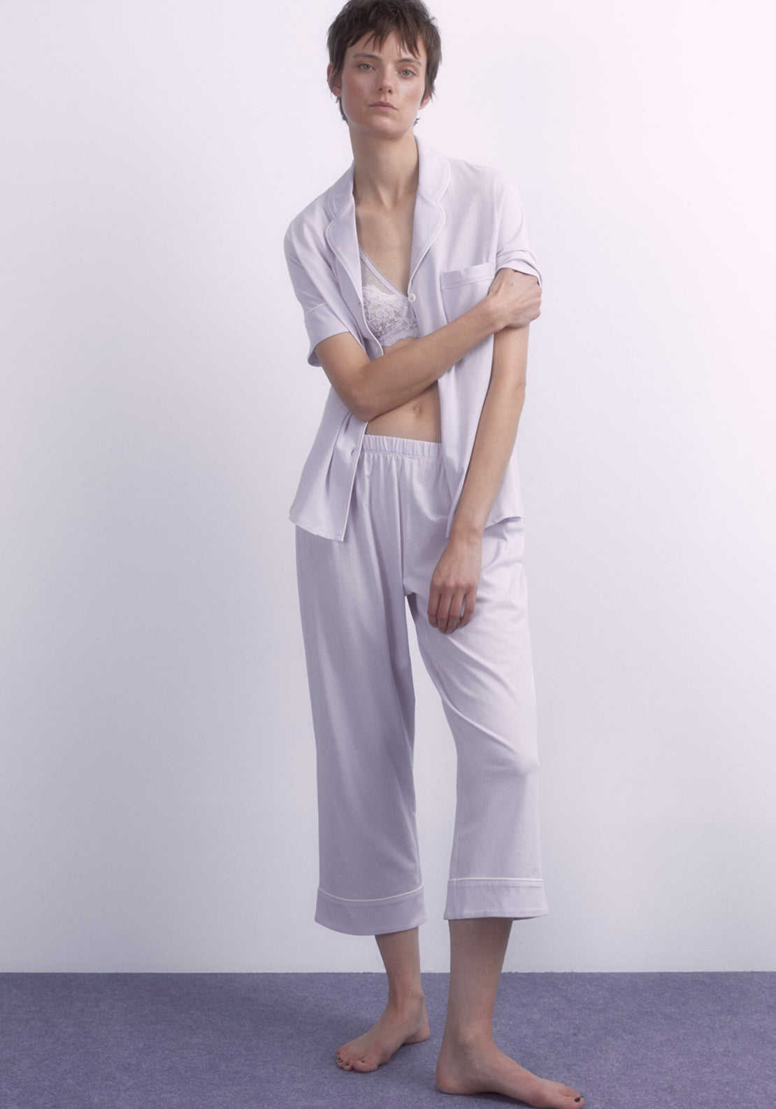 Sfera Plain capri pyjamas set - Lilac 1 Shaws Department Stores