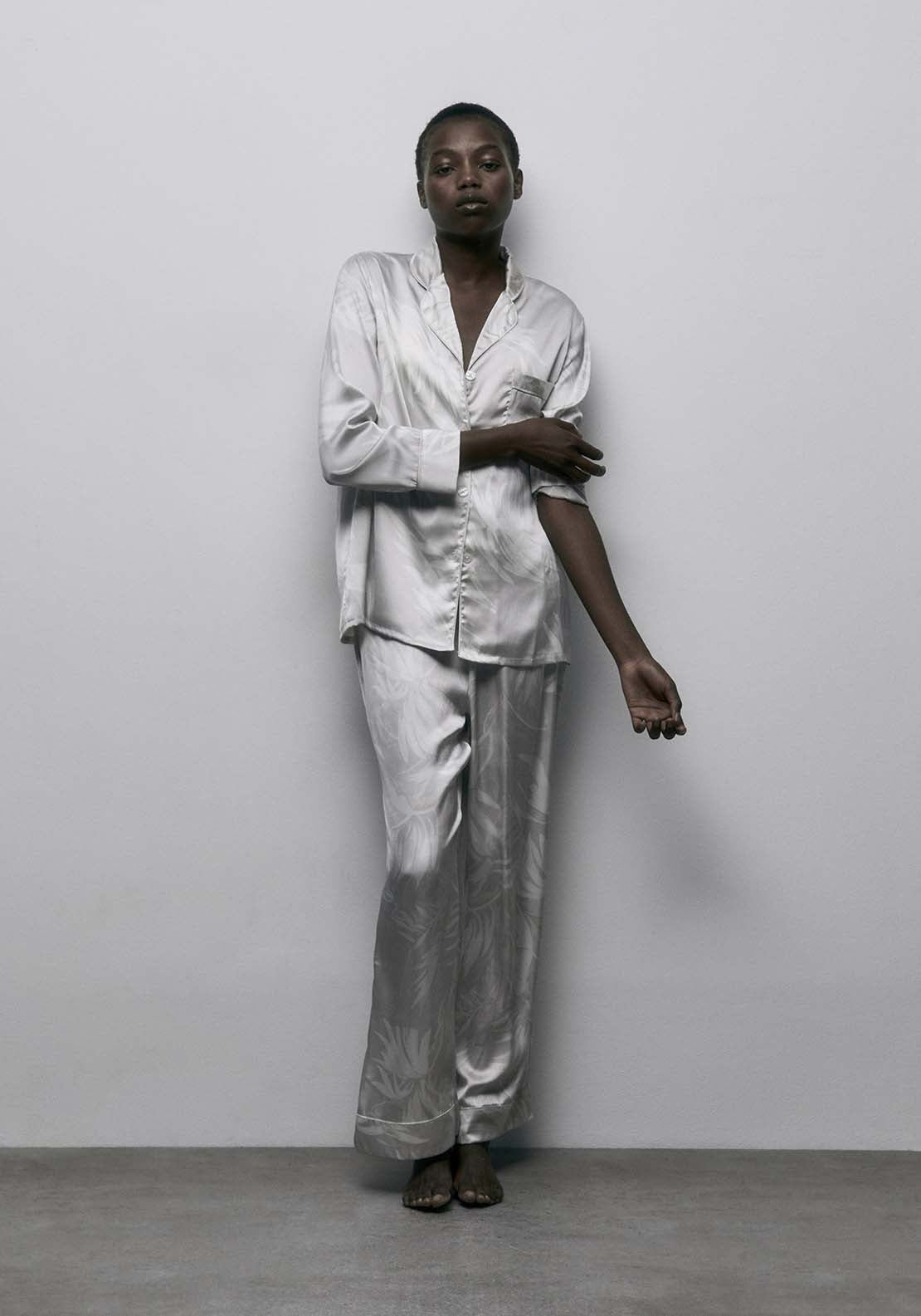 Satin Palm Tree Pyjama - Stone
