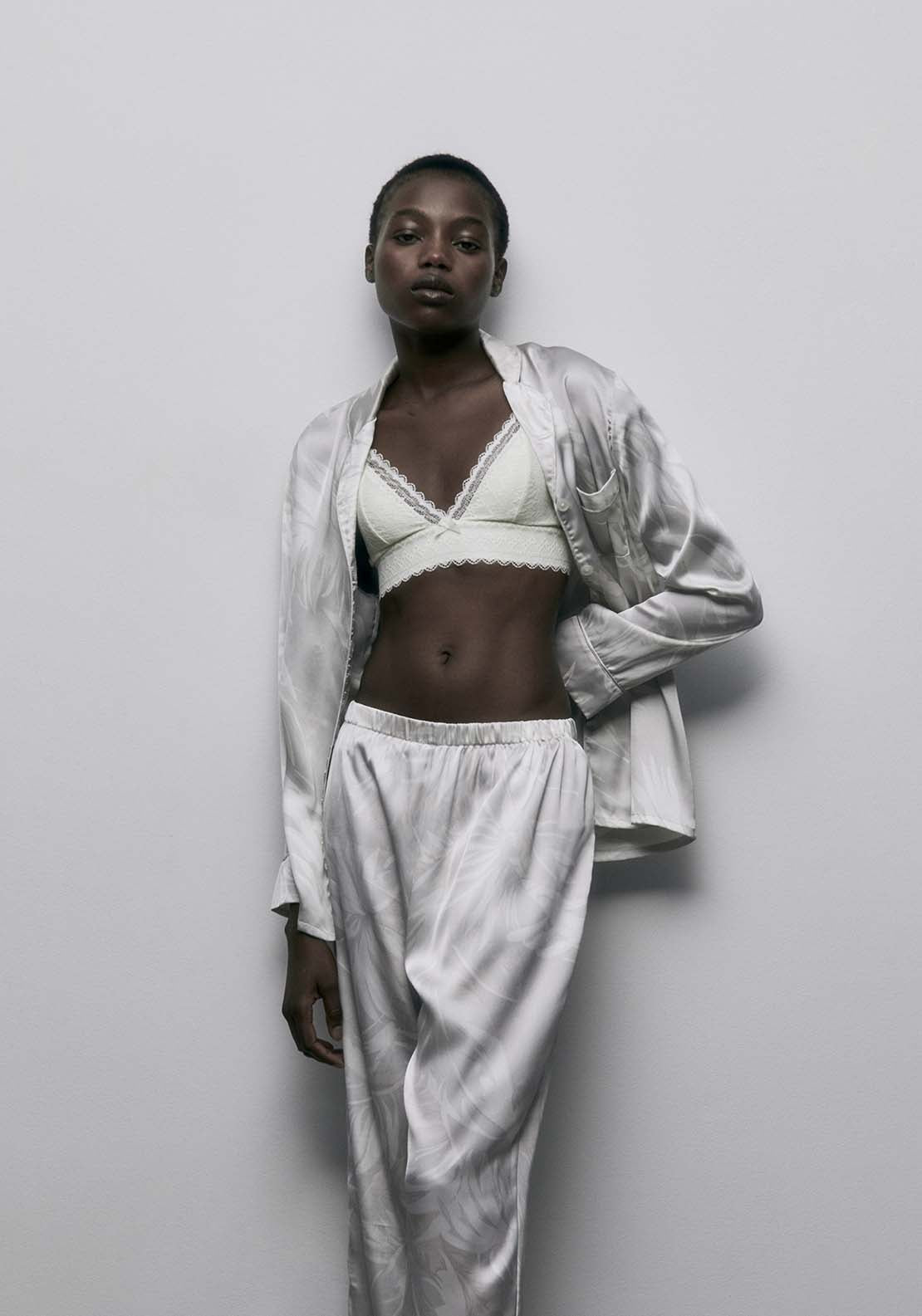 Satin Palm Tree Pyjama - Stone