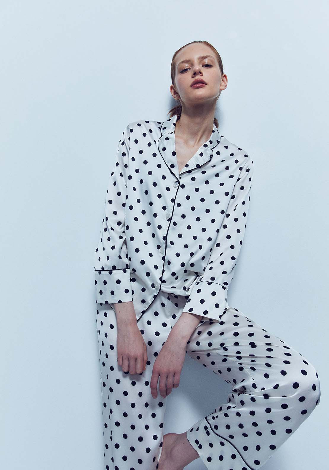Satin Polka Dot Pyjama - Ivory