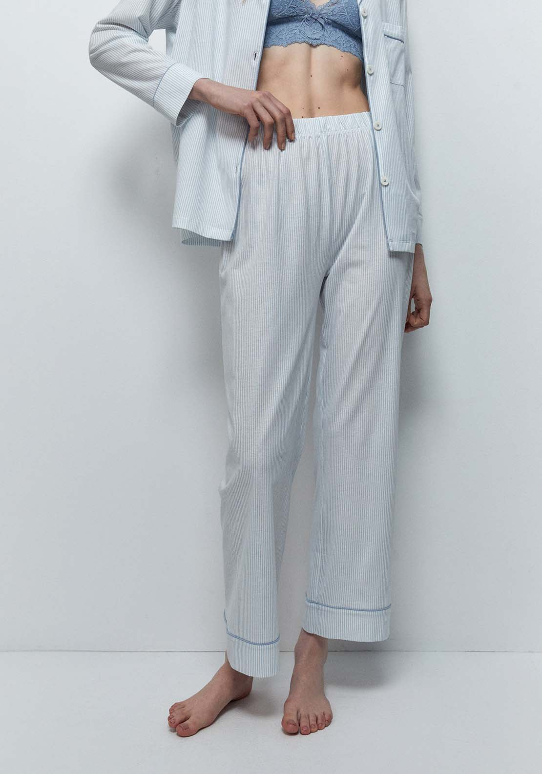 Plain Contrast Pyjamas - Blue