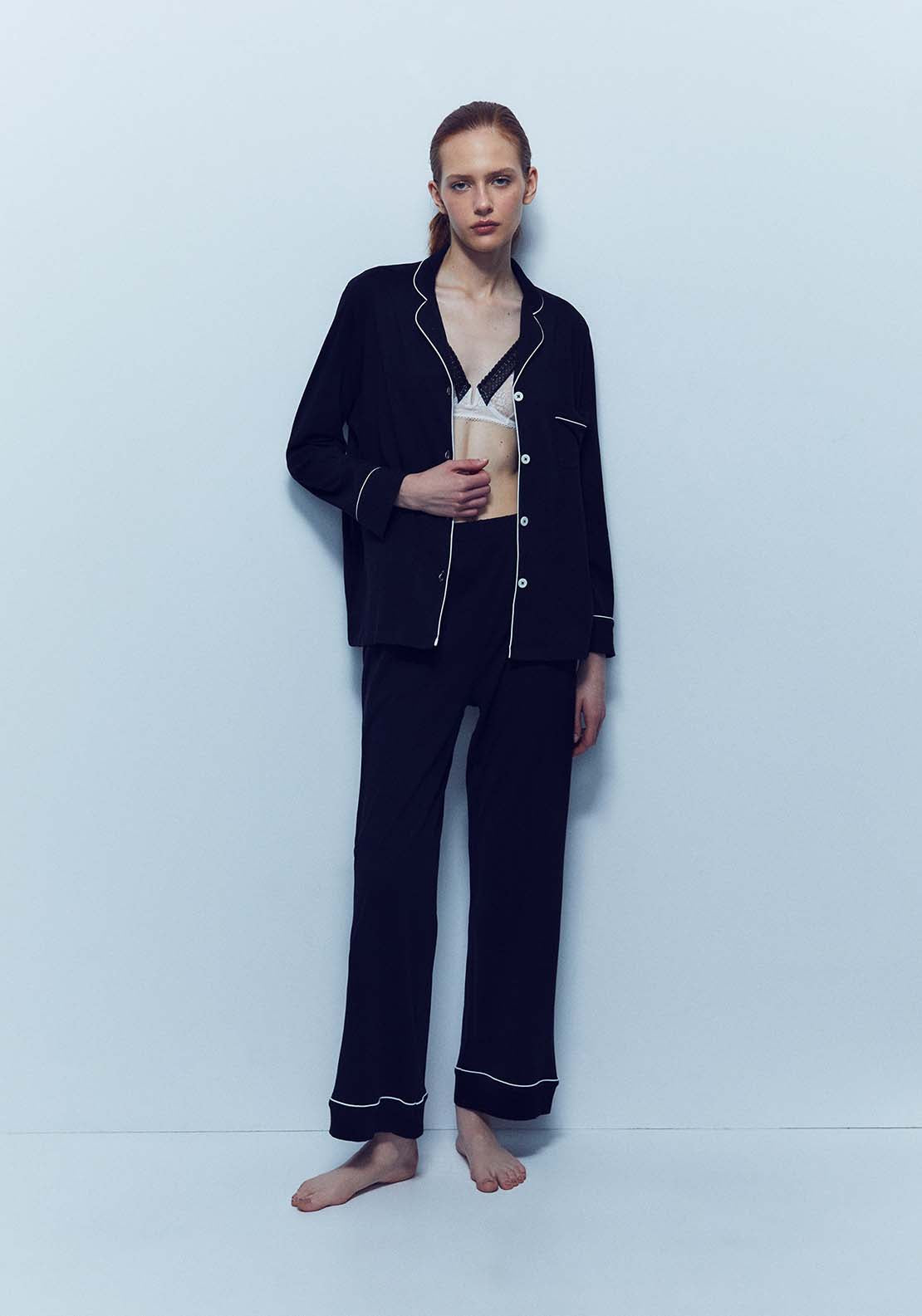 Plain Contrast Pyjamas - Black