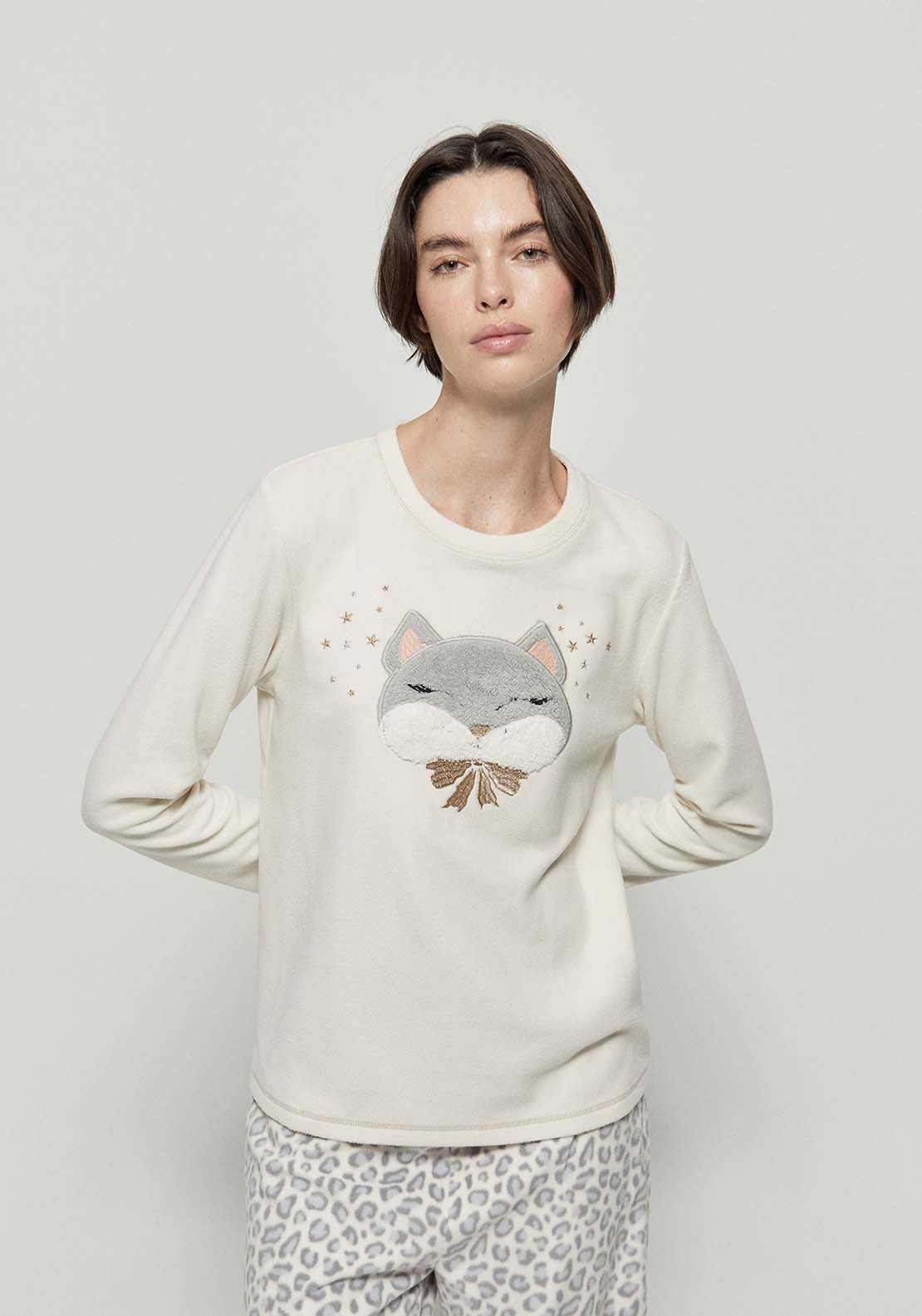 Cat Fleece Pyjamas - Grey