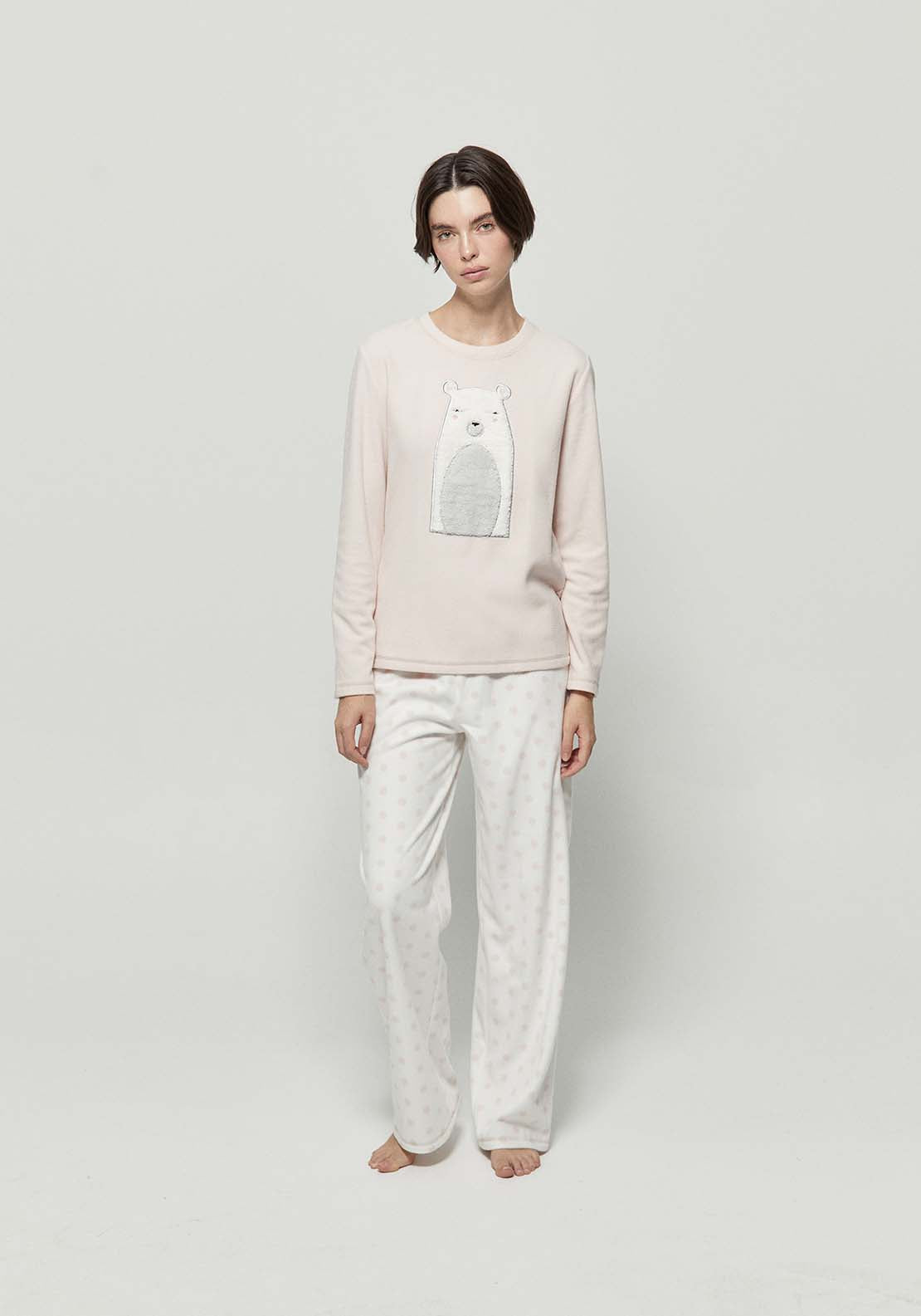 Bear Fleece Pyjamas - Salmon