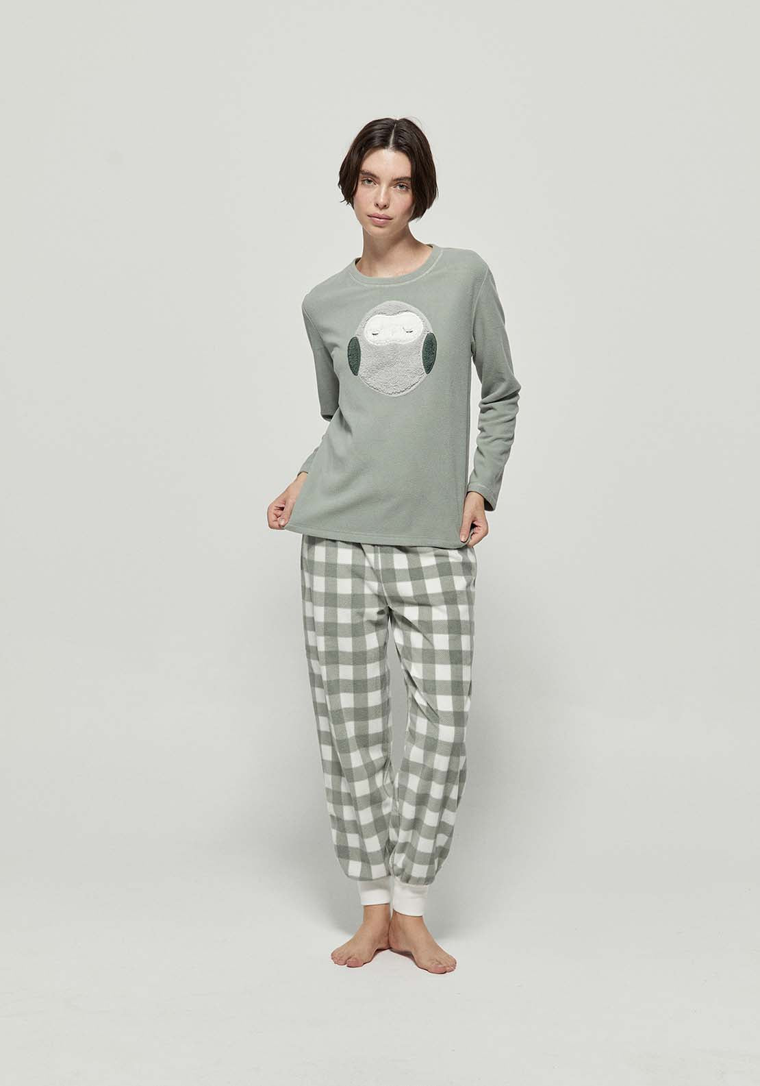Owl Fleece Pyjamas - Green