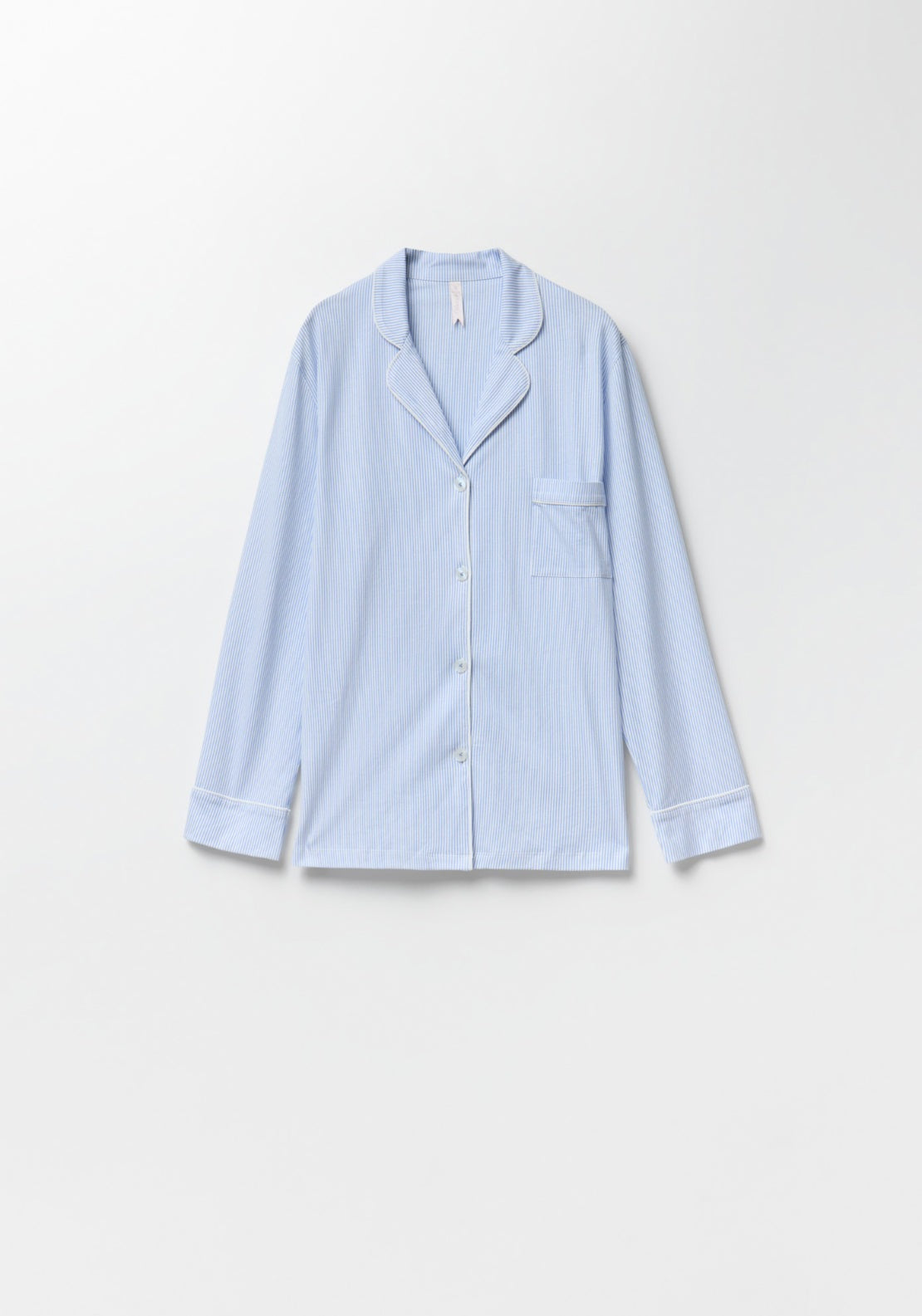 100% Cotton Classic Long Pyjamas With Notch Collar - Blue