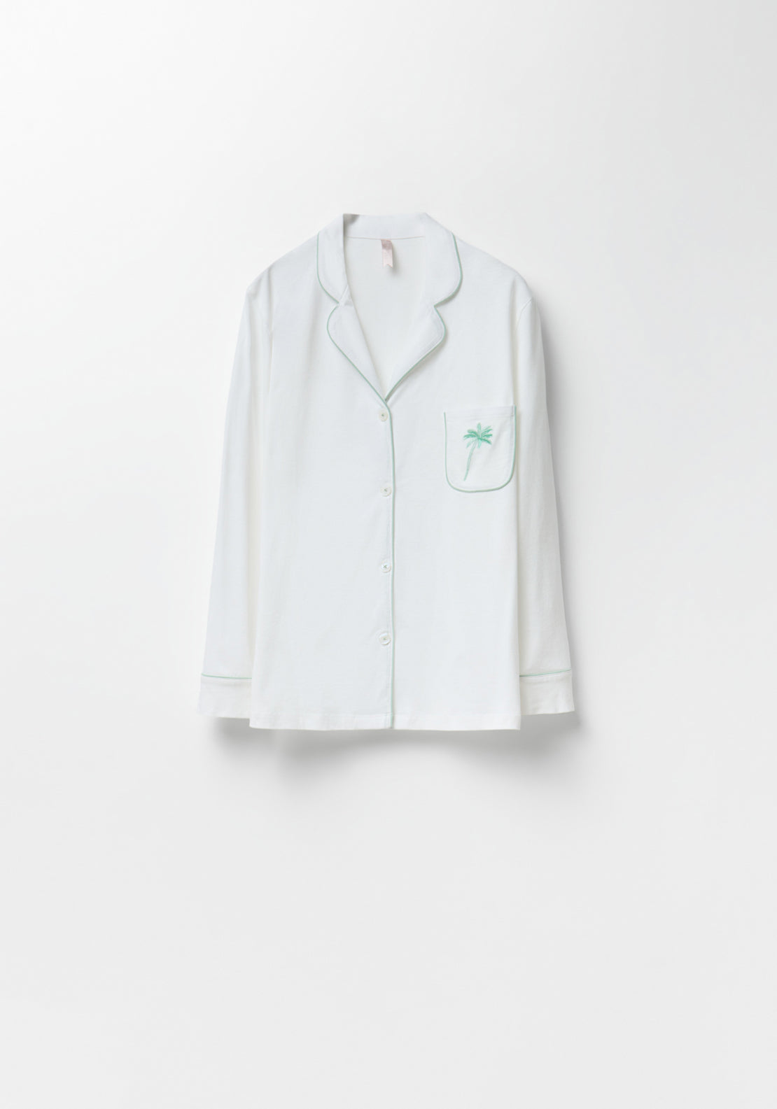 100% Cotton Long Pyjama Set With Notch Collar - Green Light