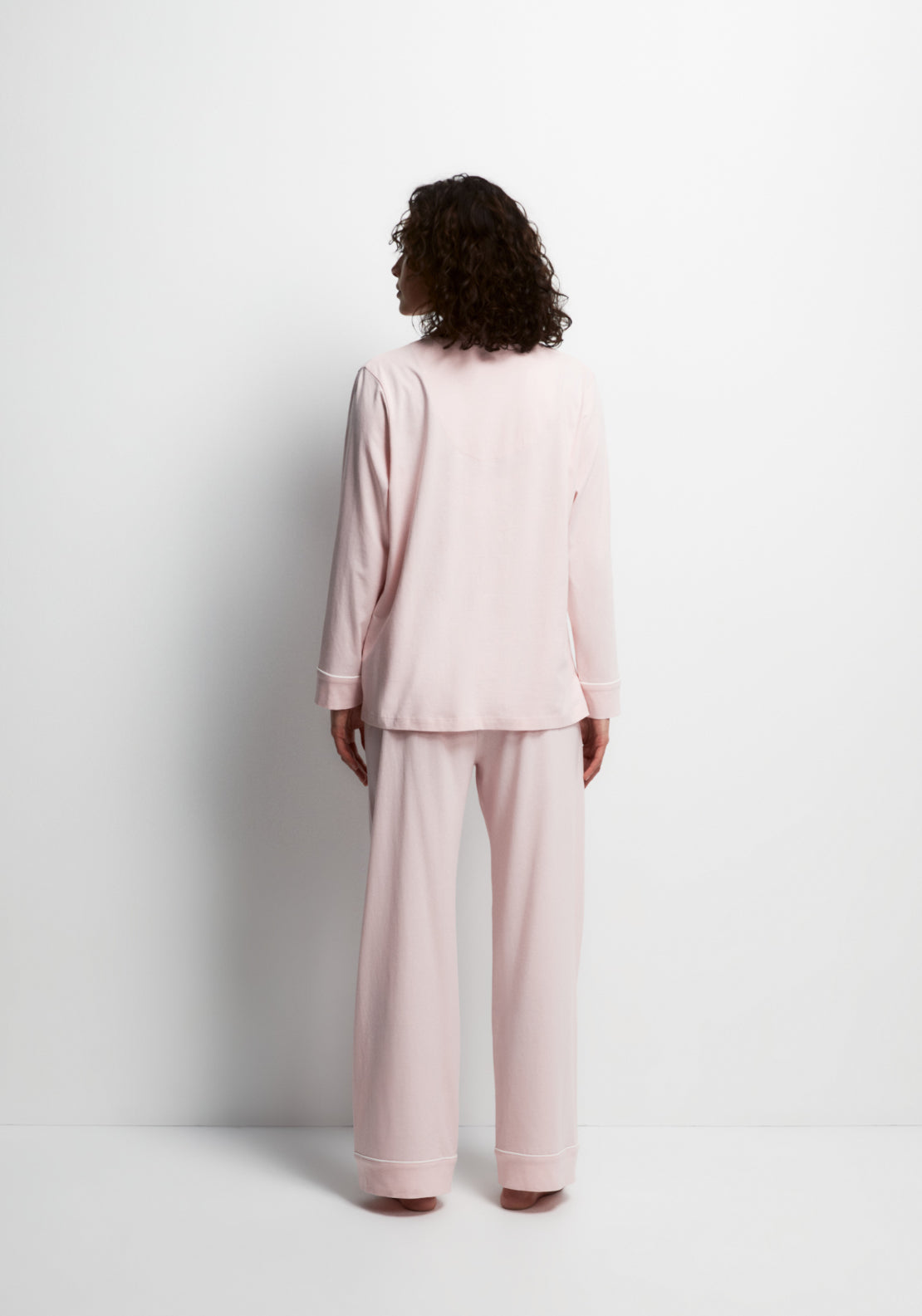 100% Cotton Long Notch-Collar Pyjama Set - Pink