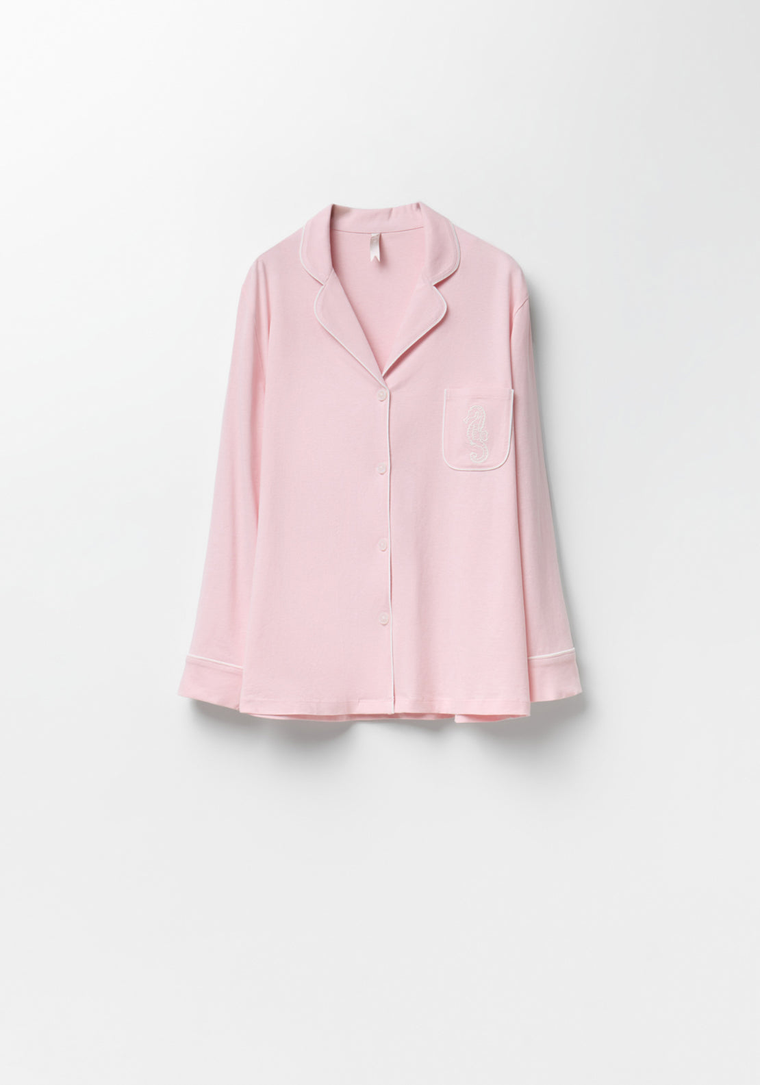 100% Cotton Long Notch-Collar Pyjama Set - Pink