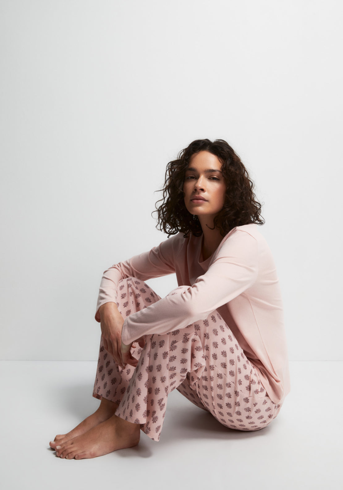 100% Cotton Long Round-Neck Pyjama Set - Pink