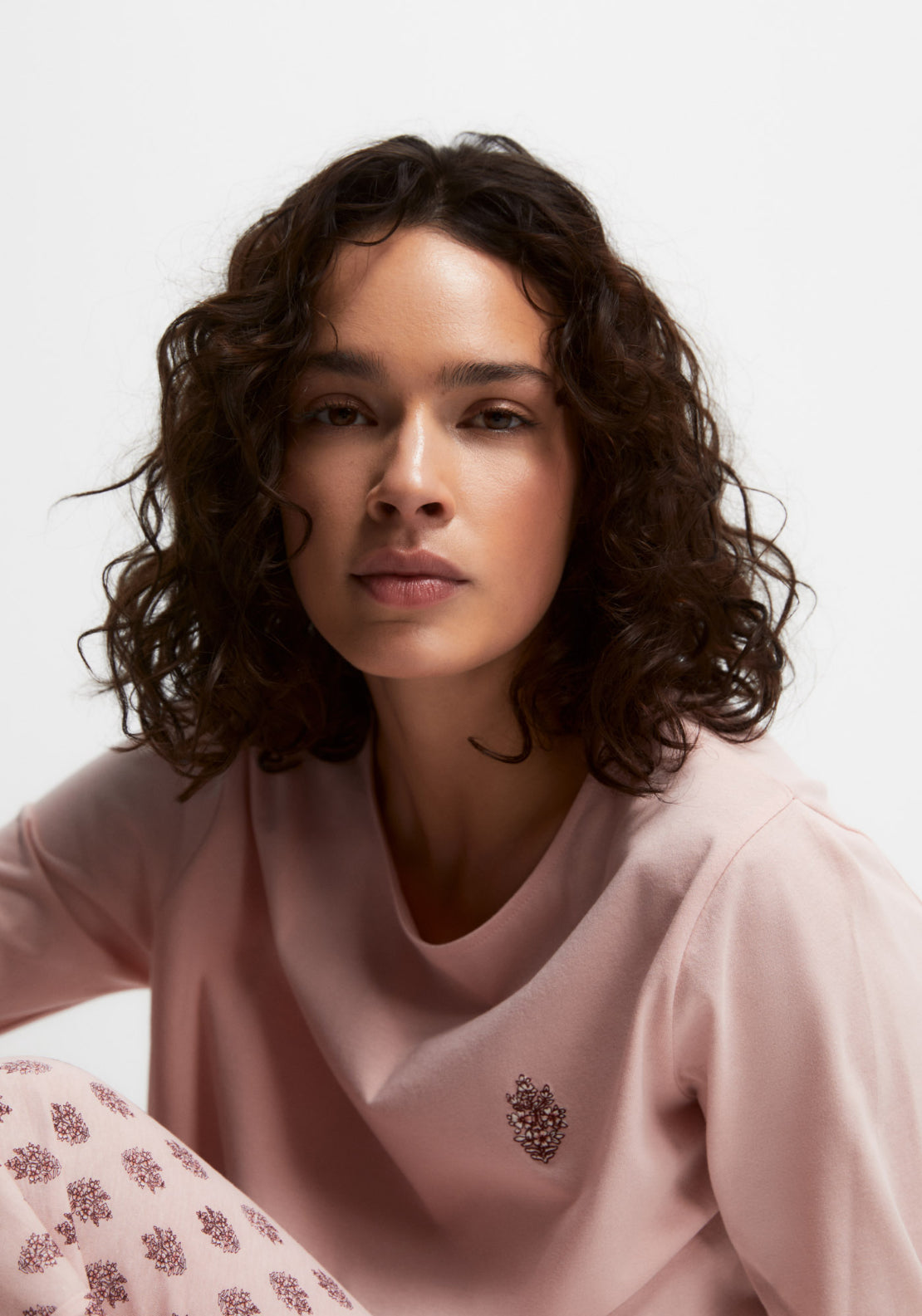100% Cotton Long Round-Neck Pyjama Set - Pink