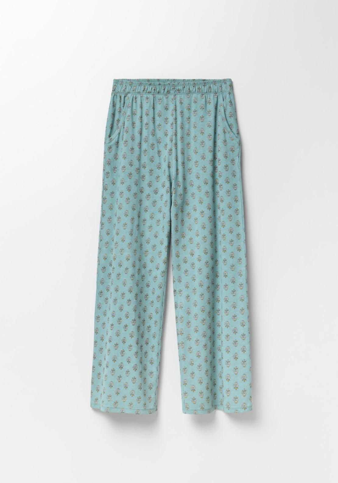 100% Cotton Long Round-Neck Pyjama Set - Green