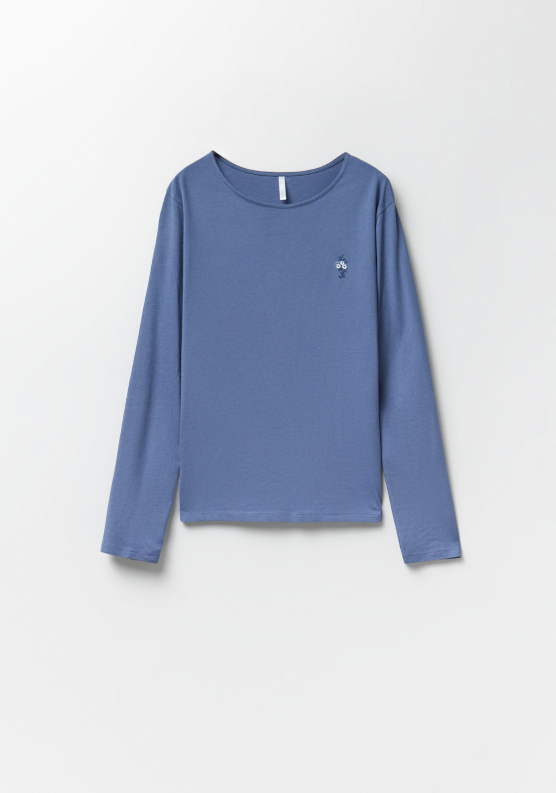 100% Cotton Long Round-Neck Pyjama Set - Acid Blue