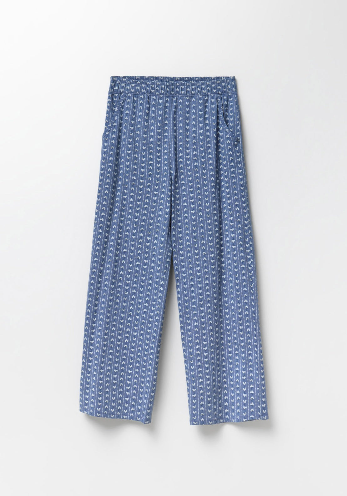 100% Cotton Long Round-Neck Pyjama Set - Acid Blue