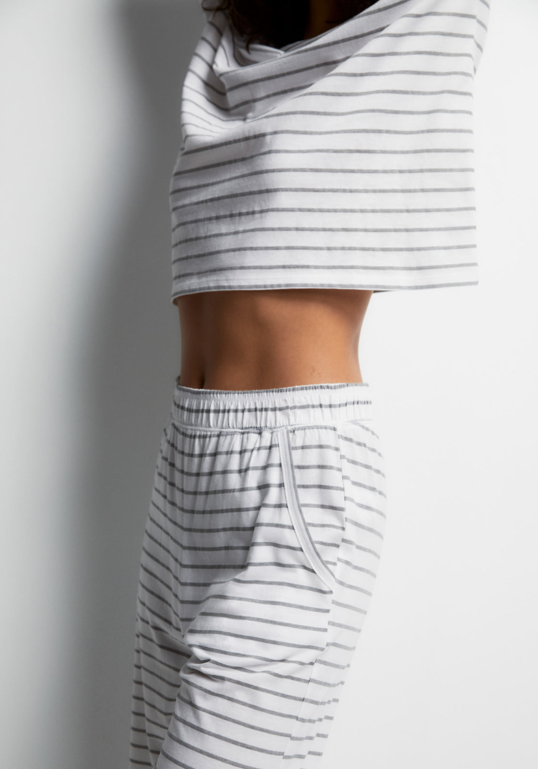 100% Cotton Long Round-Neck Pyjama Set - Grey