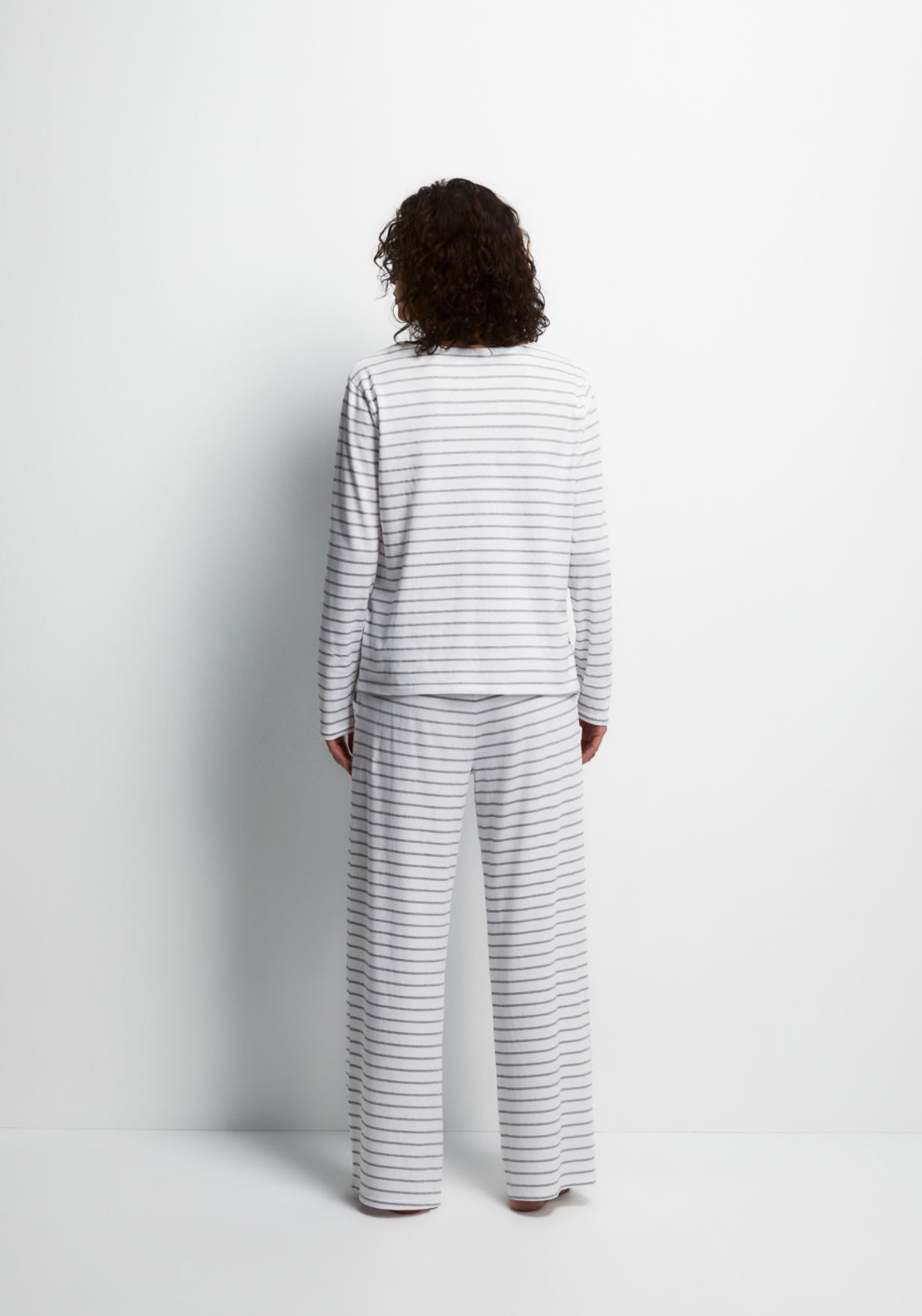 100% Cotton Long Round-Neck Pyjama Set - Grey
