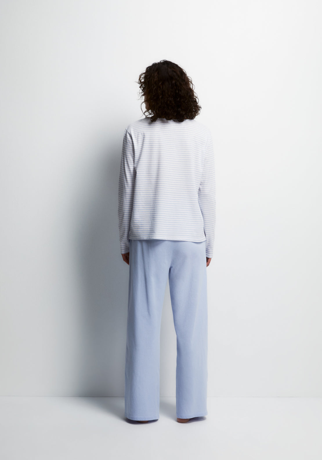 100% Cotton Long Round-Neck Pyjama Set - Blue
