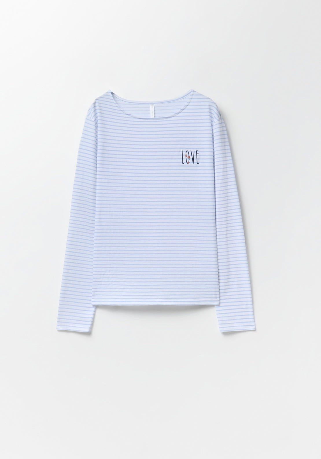 100% Cotton Long Round-Neck Pyjama Set - Blue