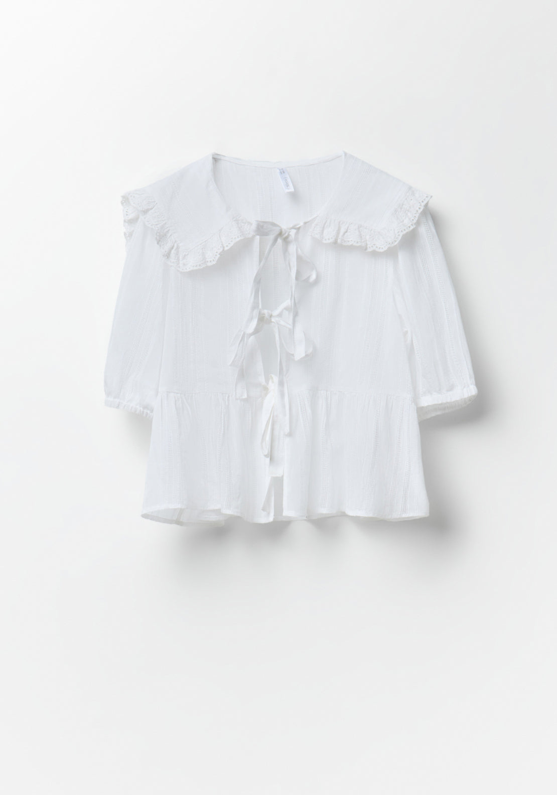 Long Striped Notch-Collar Pyjama Set - White