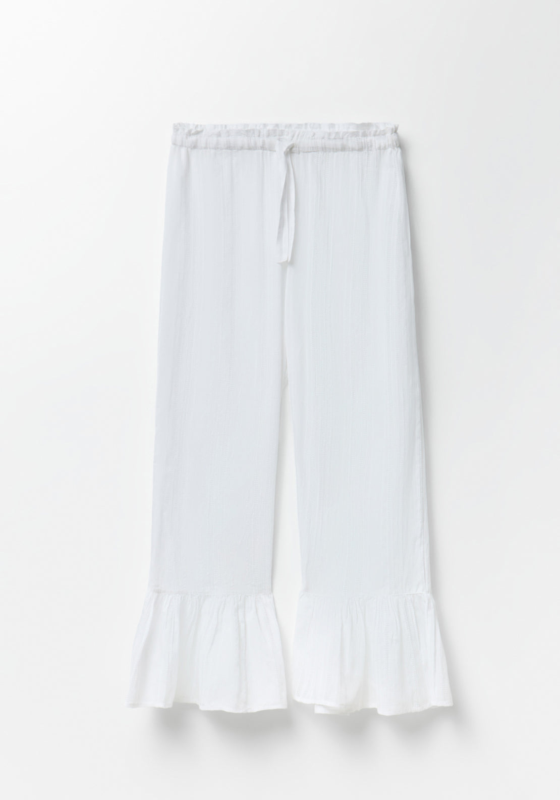 Long Striped Notch-Collar Pyjama Set - White