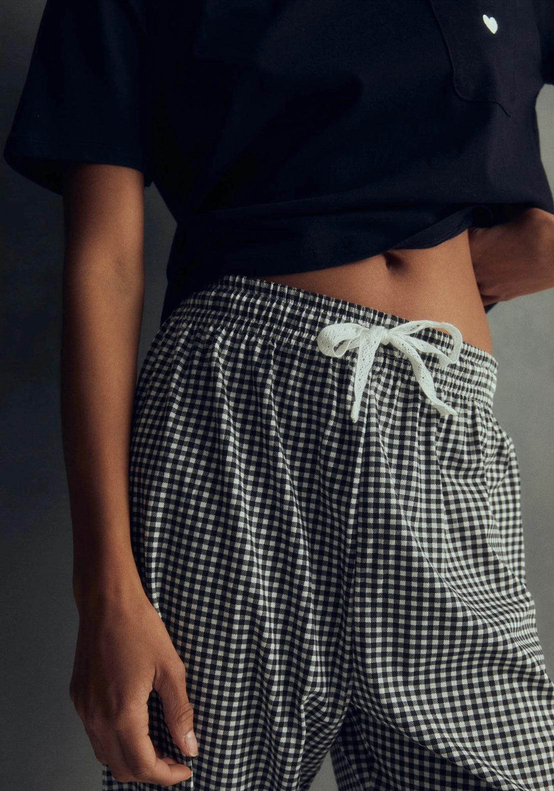 Printed Pocket Detail Pyjama Set - Black