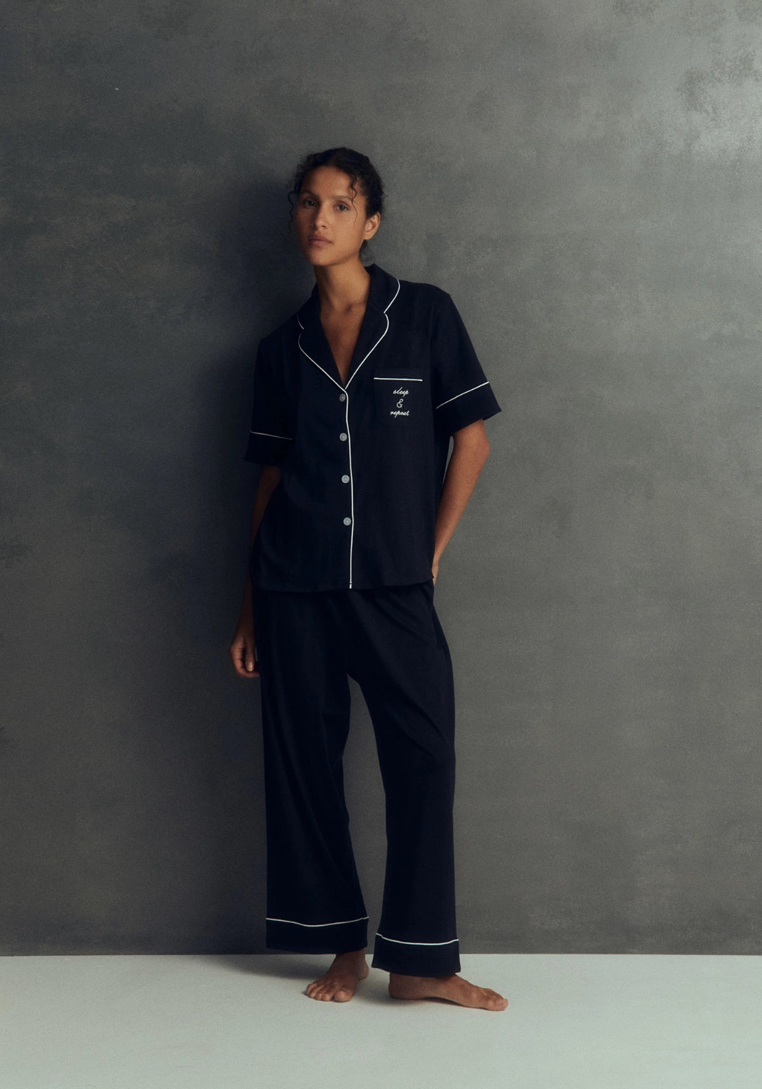 Capri Notch Lapel Pyjama Set - Black