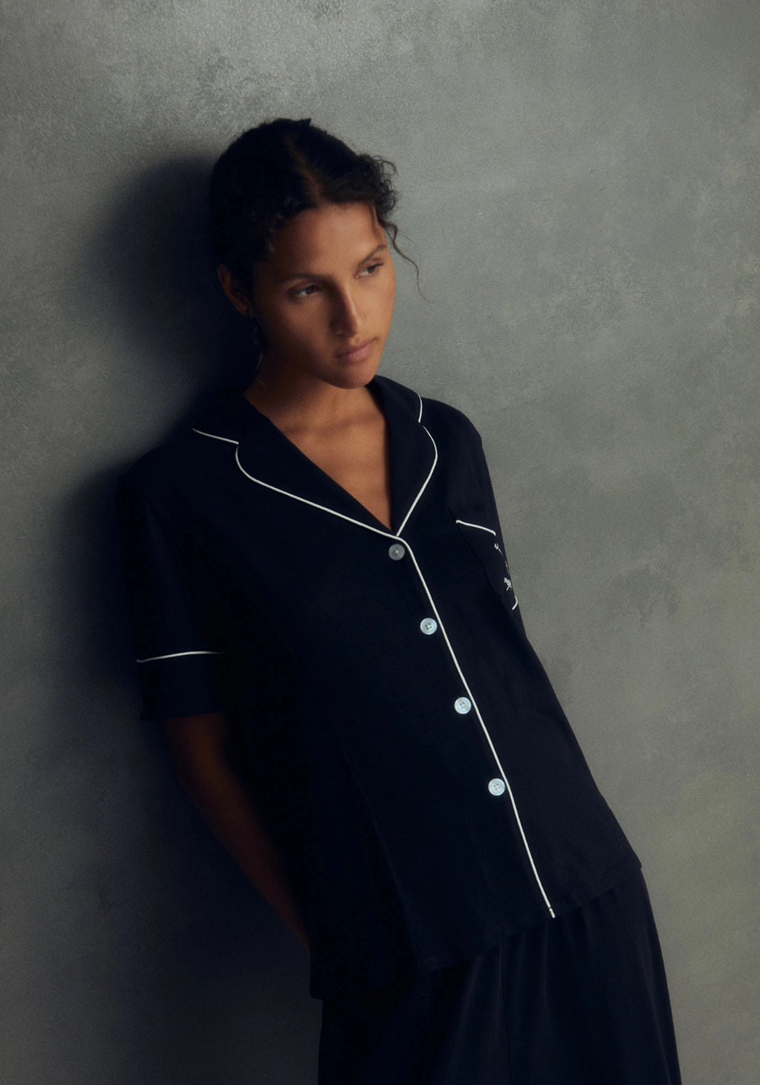 Capri Notch Lapel Pyjama Set - Black