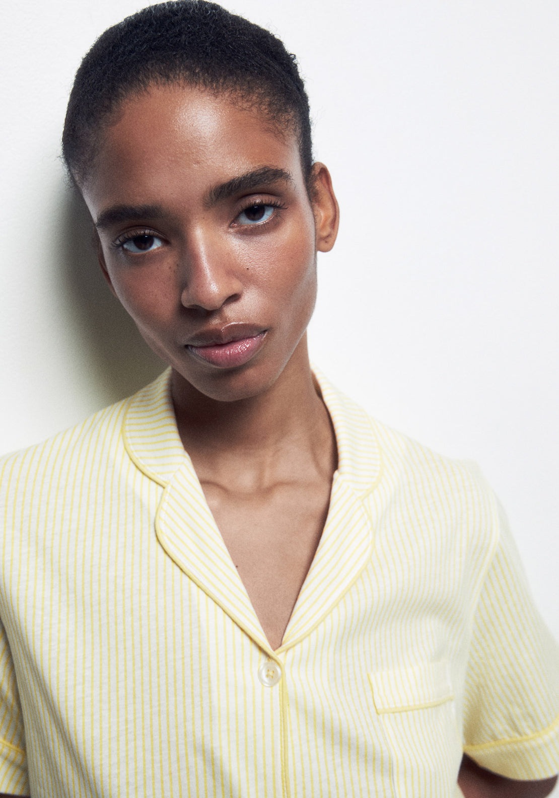 100% Cotton Short Pyjama Set With Lapel Collar - Yellow