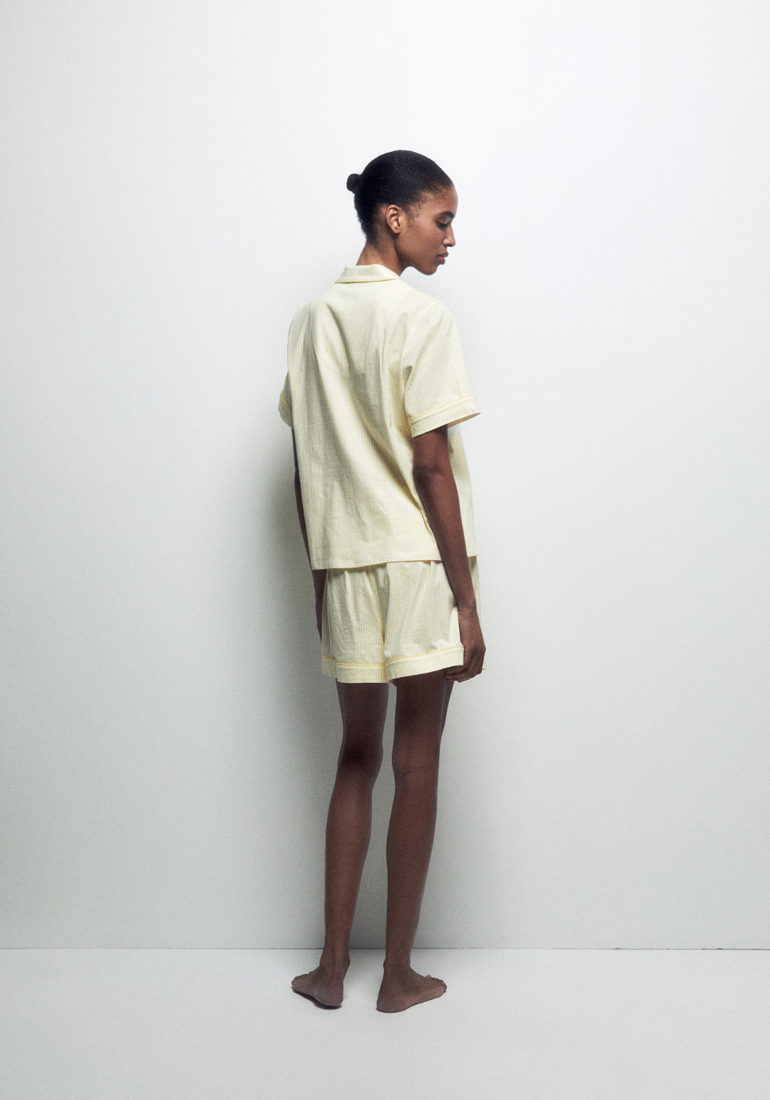 100% Cotton Short Pyjama Set With Lapel Collar - Yellow
