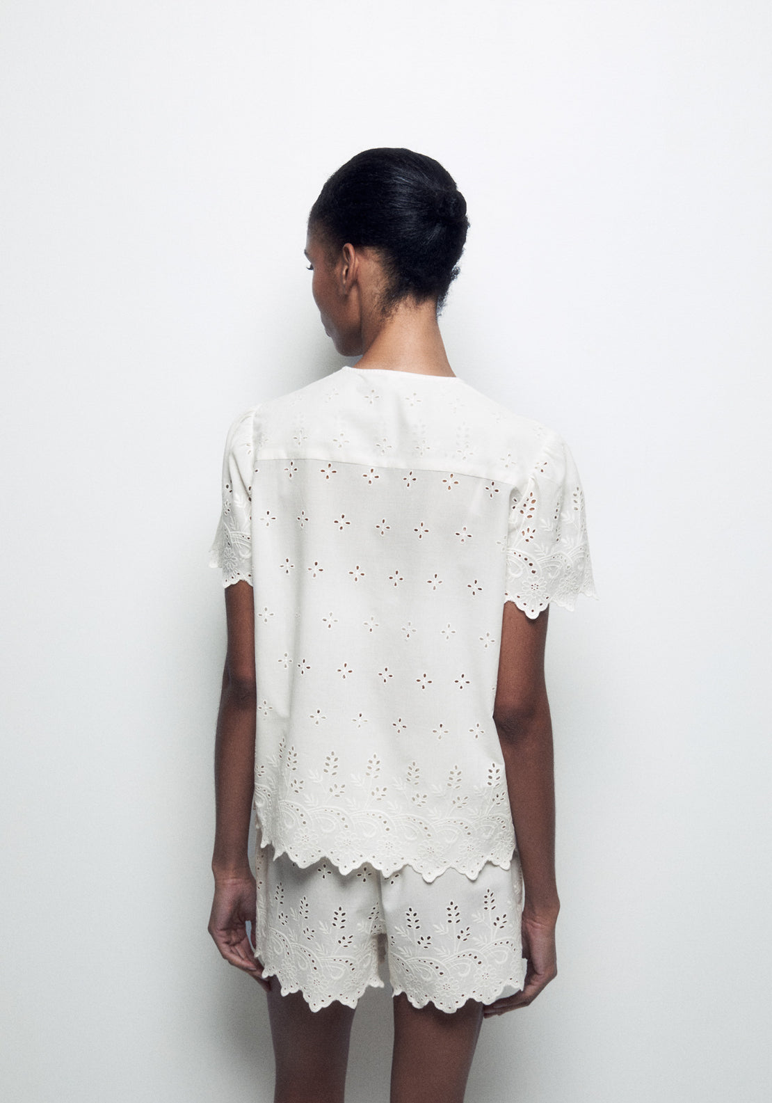 100% Cotton Openwork Detail Short Pyjama Set - White