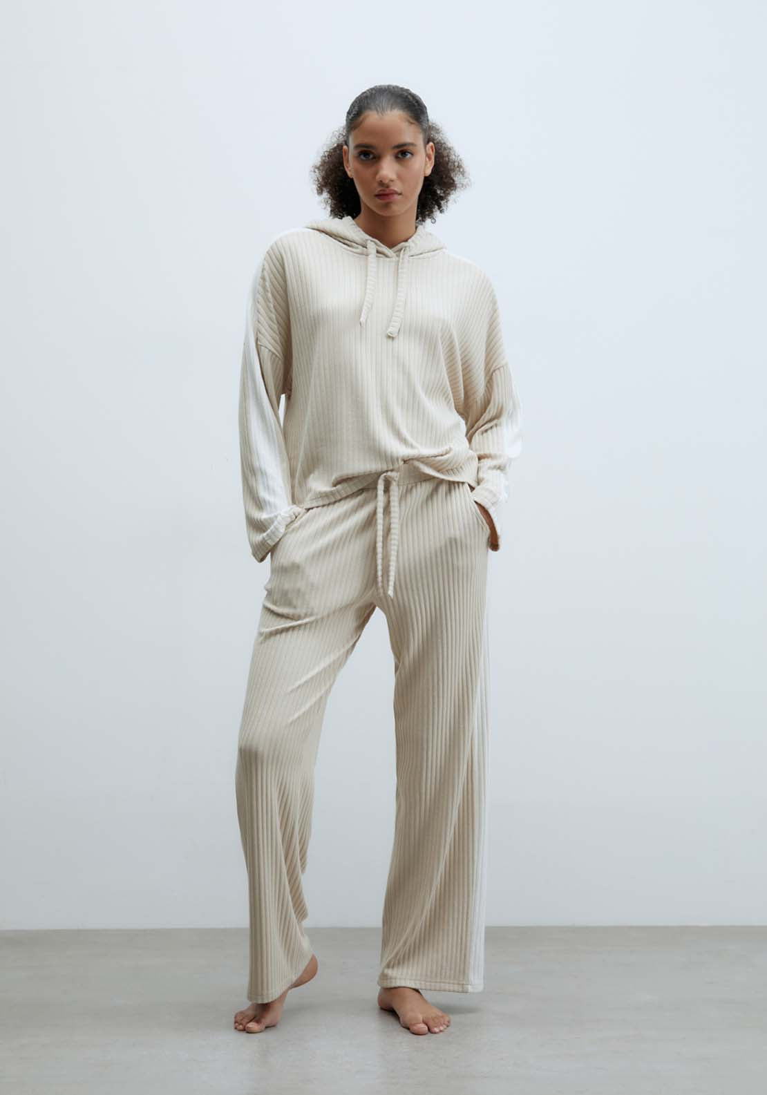 Sfera Side stripe ribbed sweatshirt - Camel 4 Shaws Department Stores