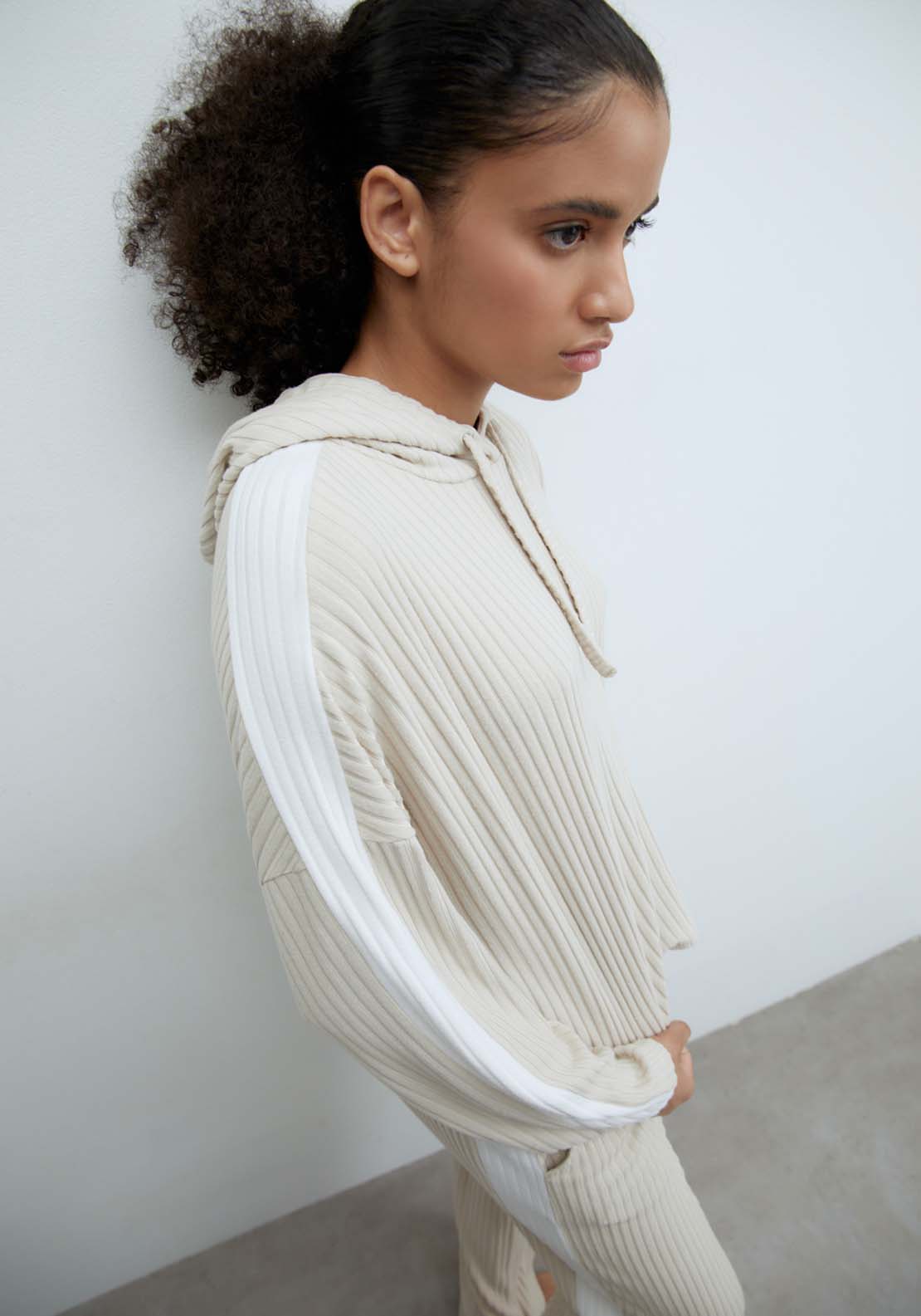 Sfera Side stripe ribbed sweatshirt - Camel 3 Shaws Department Stores