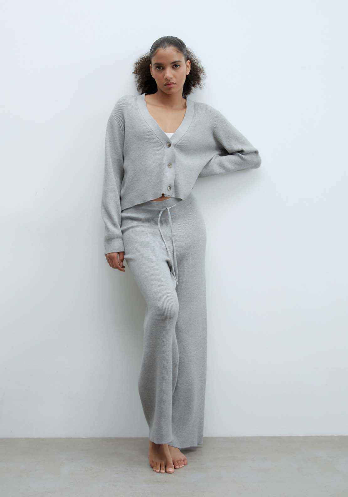 Sfera Ribbed tricot cardigan - Grey 3 Shaws Department Stores