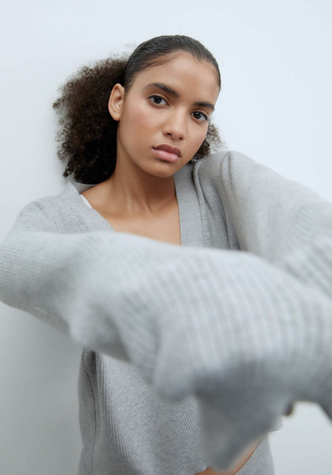 Sfera Ribbed tricot cardigan - Grey 2 Shaws Department Stores