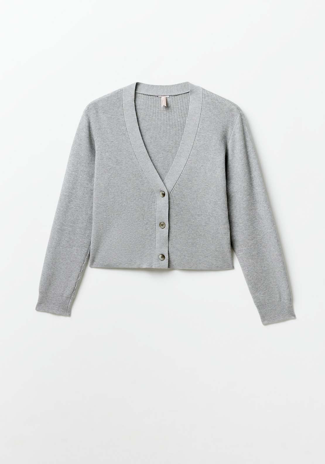 Sfera Ribbed tricot cardigan - Grey 6 Shaws Department Stores