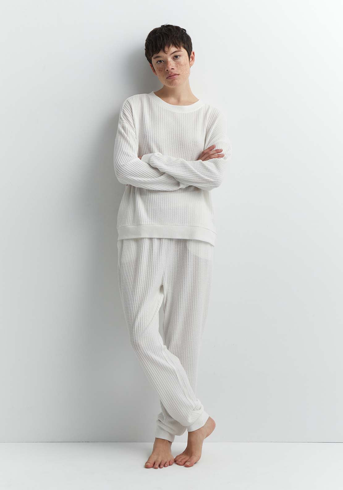 Sfera Waffle-weave sweatshirt - White 3 Shaws Department Stores