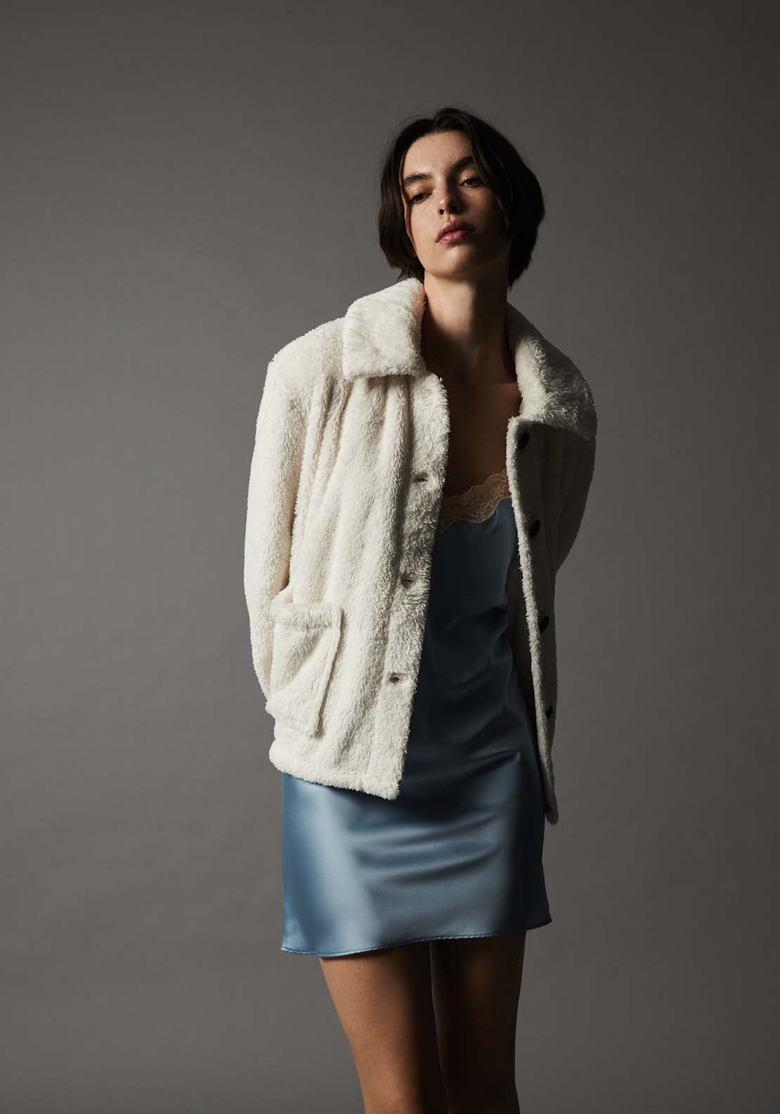 Fleece Jacket With Buttons - White