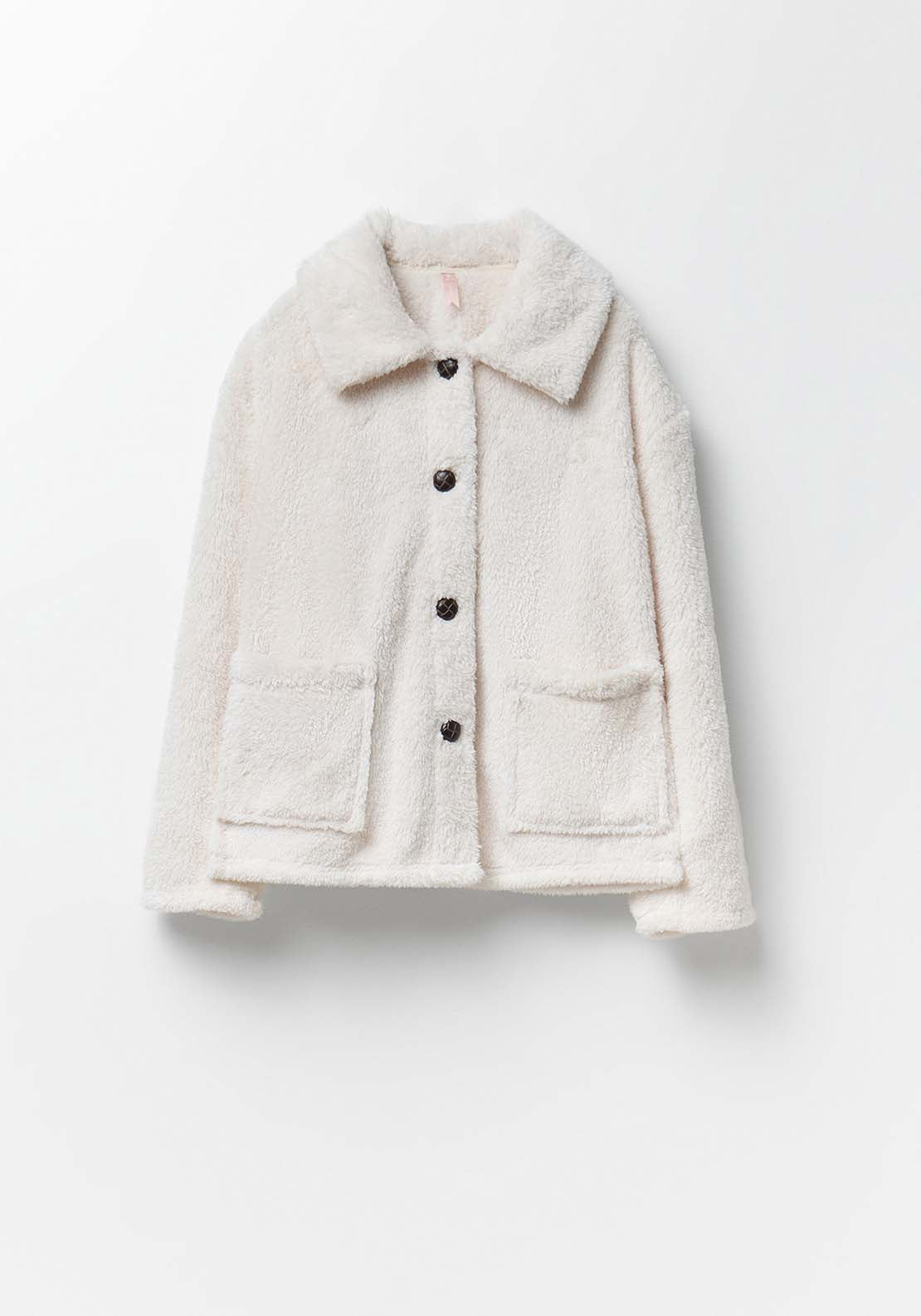 Fleece Jacket With Buttons - White