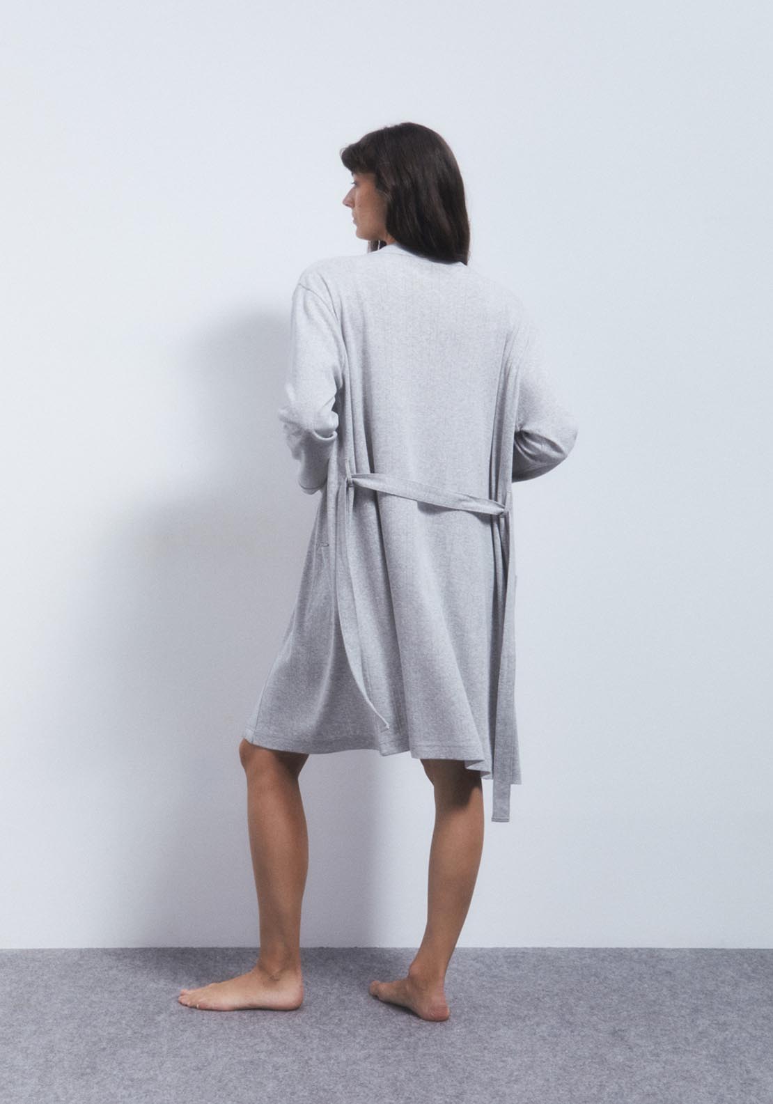Sfera Plain openwork dressing gown - Grey 2 Shaws Department Stores