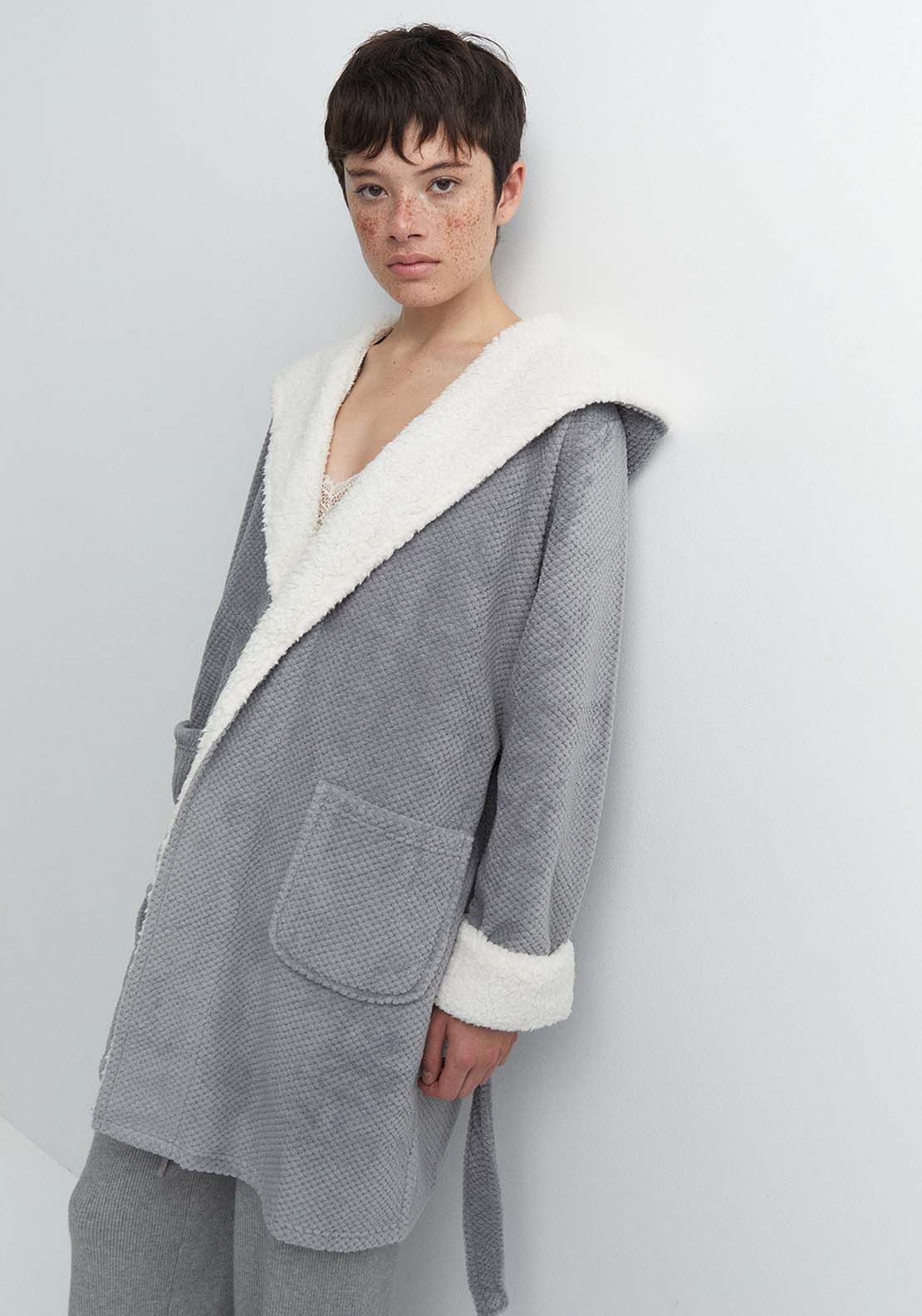 Sfera Textured polar fleece dressing gown - Grey 4 Shaws Department Stores