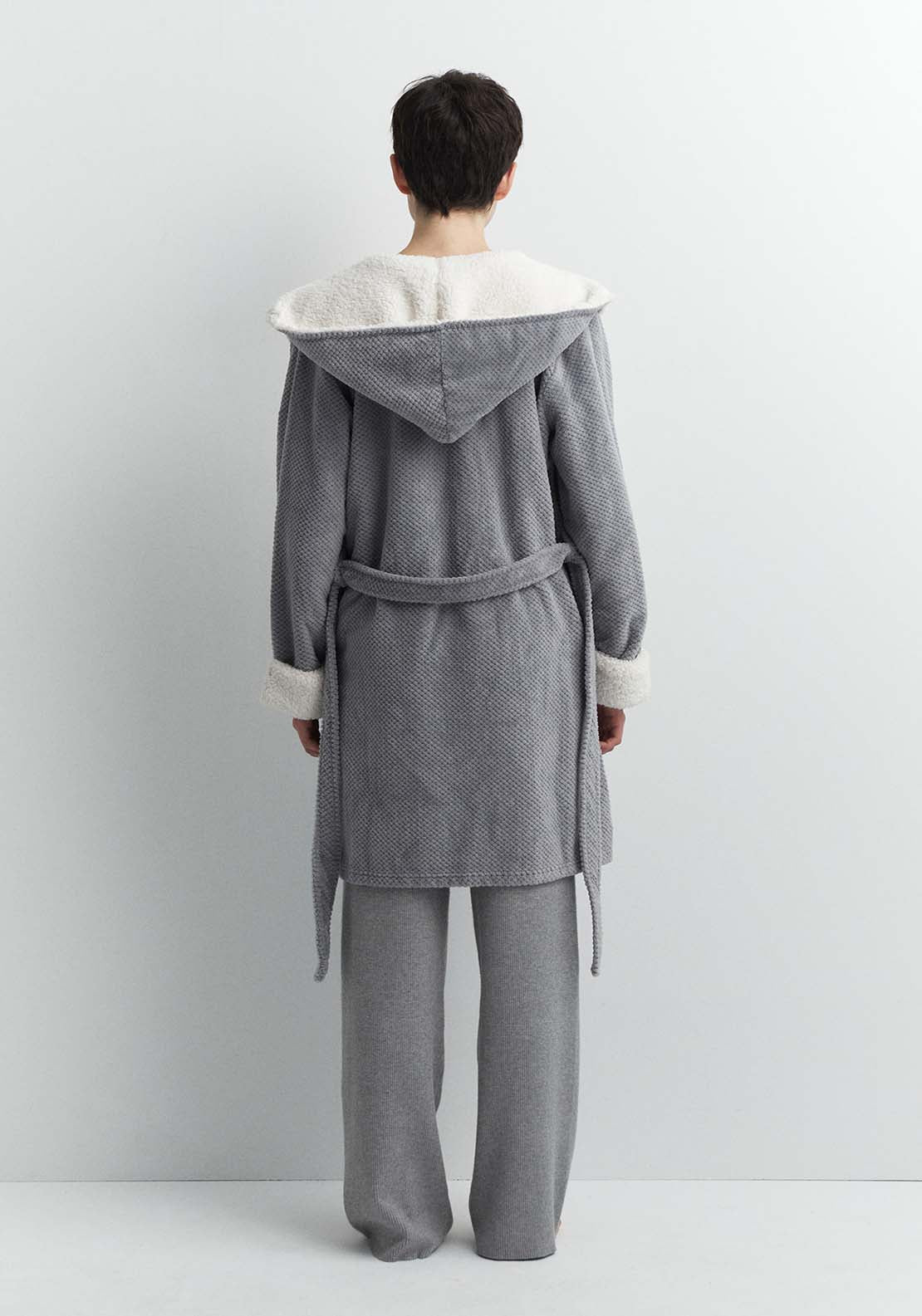 Sfera Textured polar fleece dressing gown - Grey 2 Shaws Department Stores