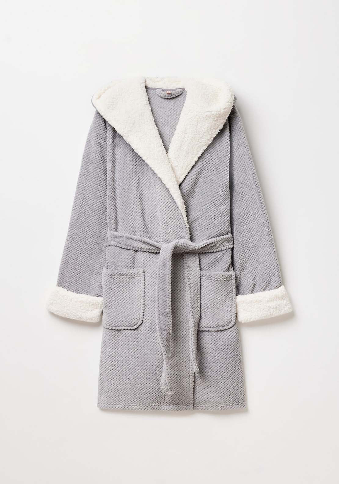 Sfera Textured polar fleece dressing gown - Grey 6 Shaws Department Stores